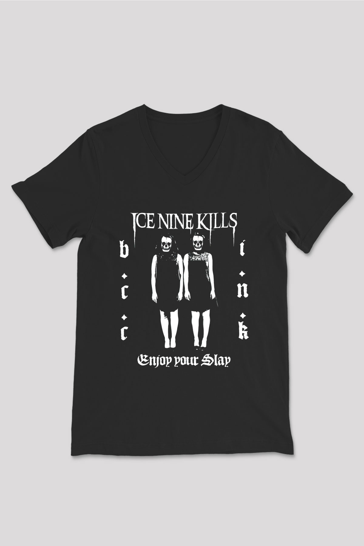 Ice Nine Kills Baskılı Unisex Siyah V Yaka Tişört - Tshirt