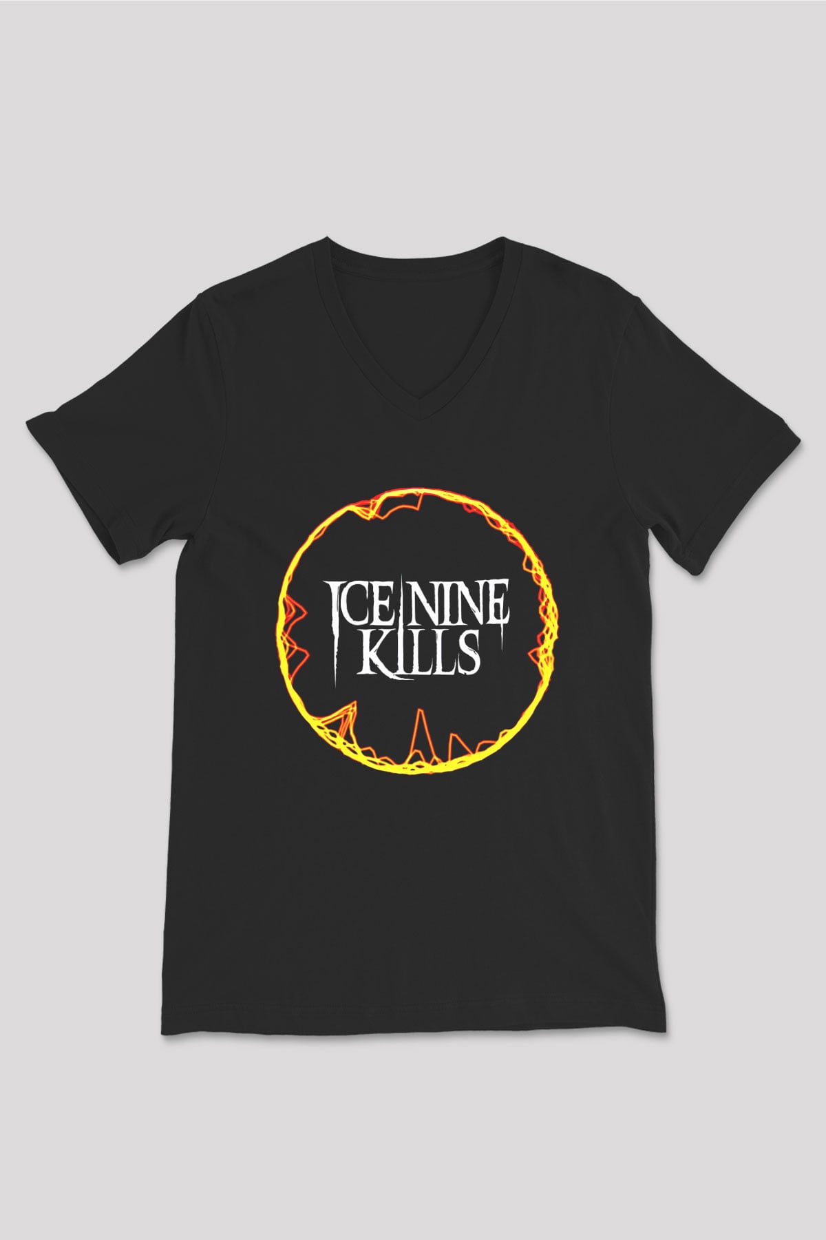 Ice Nine Kills Baskılı Unisex Siyah V Yaka Tişört - Tshirt