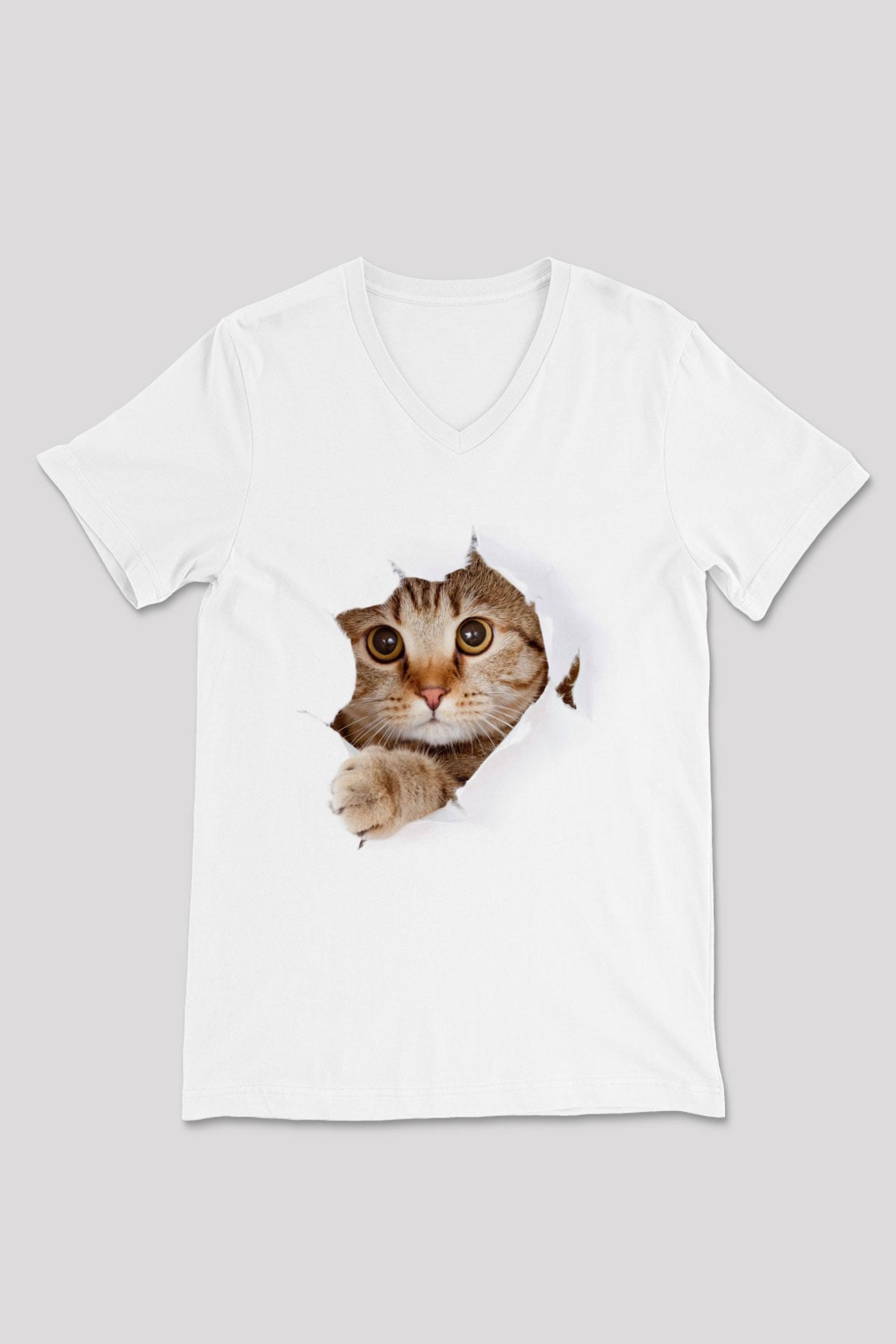 İçimdeki Şirin Kedi Temalı Baskılı Unisex Beyaz  V Yaka Tişört