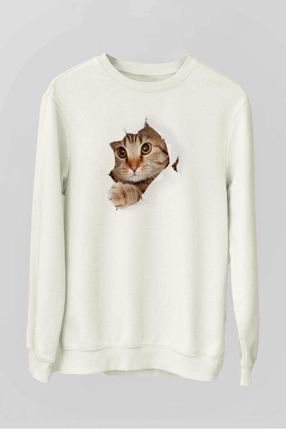 İçimdeki Şirin Kedi Temalı Baskılı Unisex Beyaz  Sweatshirt
