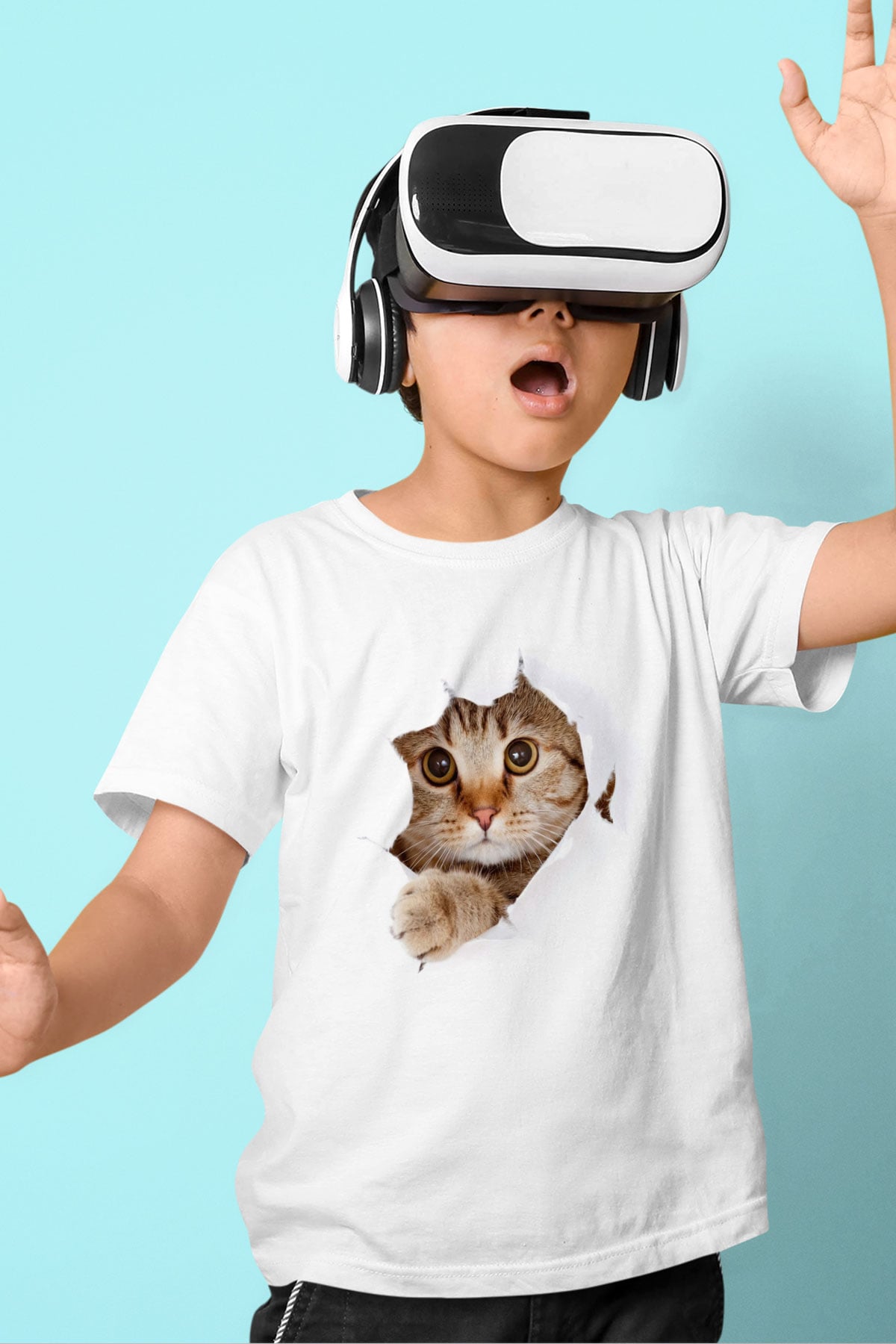 İçimdeki Şirin Kedi Temalı Baskılı Unisex Beyaz  Çocuk Tişört