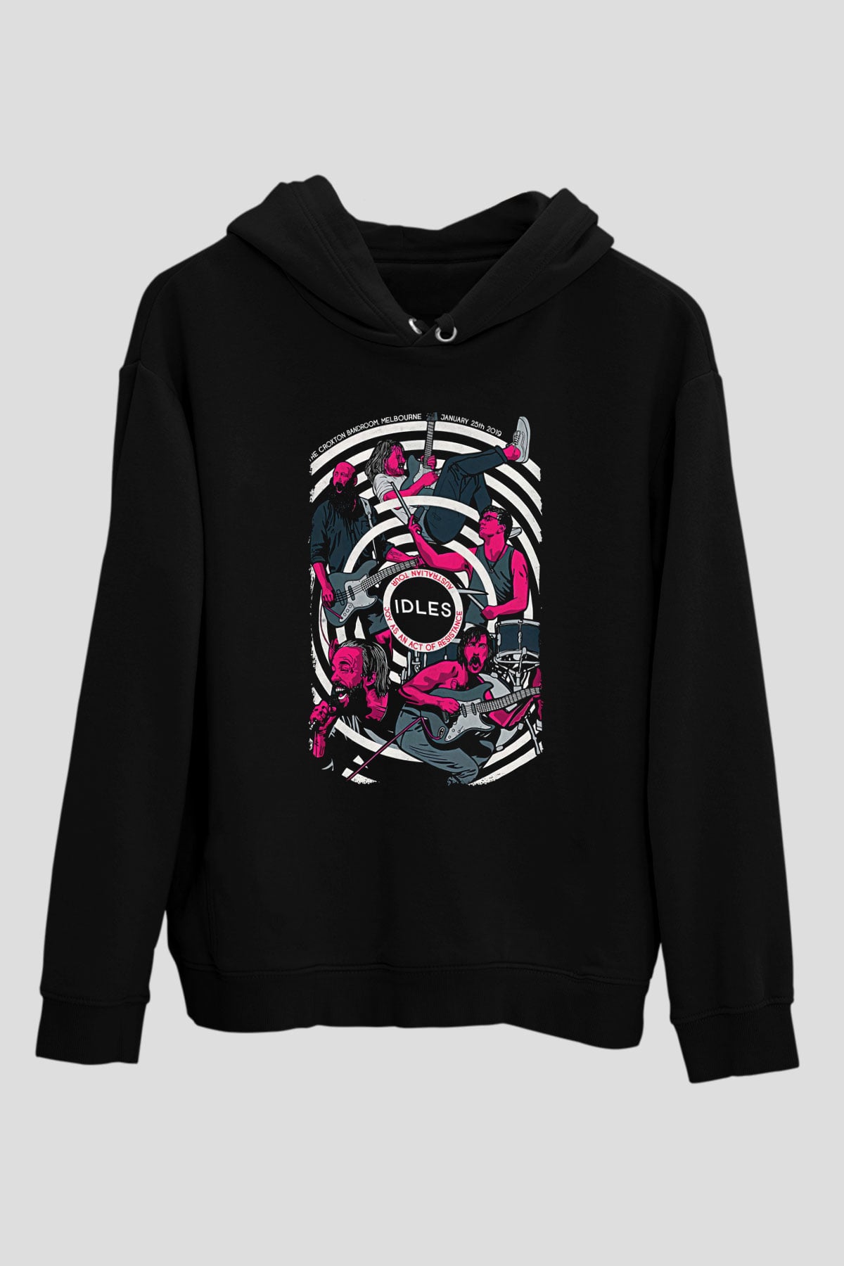 Idles Baskılı Unisex Siyah Kapüşonlu Sweatshirt