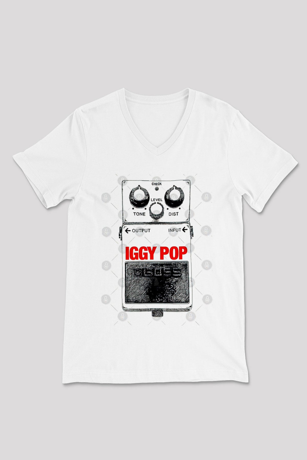 Iggy Pop Baskılı Beyaz Unisex V Yaka Tişört - Tshirt