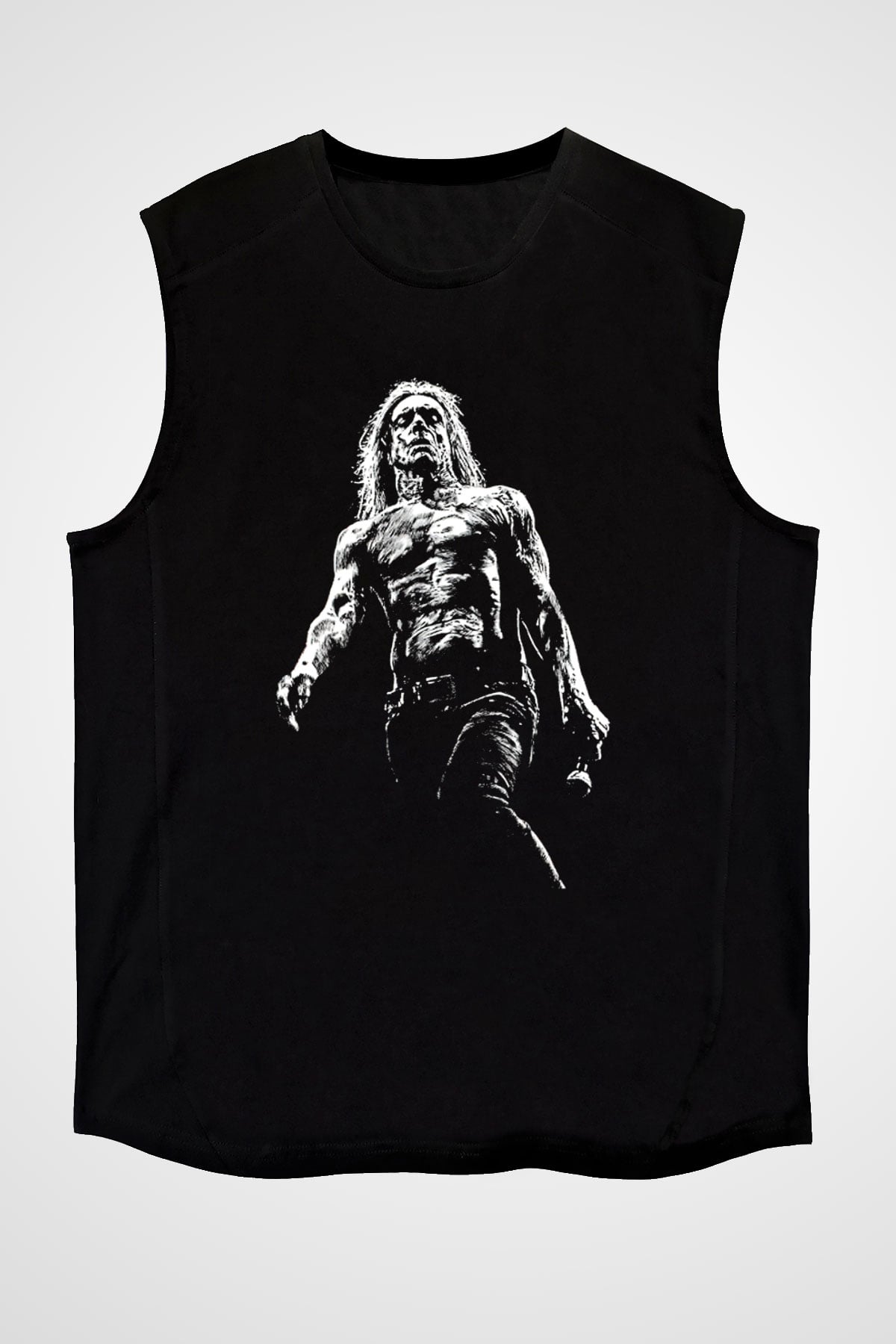 Iggy Pop Baskılı Unisex Siyah Kolsuz Tişört - Tshirt
