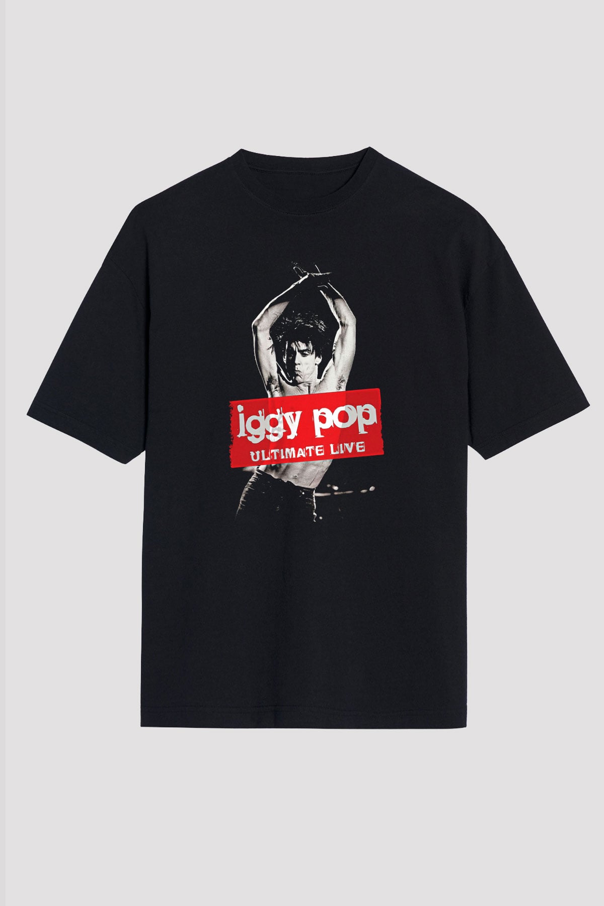 Iggy Pop Baskılı Unisex Siyah Oversize Tişört - Tshirt