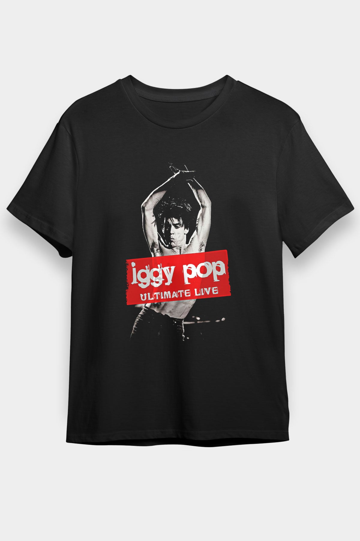 Iggy Pop Baskılı Unisex Siyah Tişört - Tshirt
