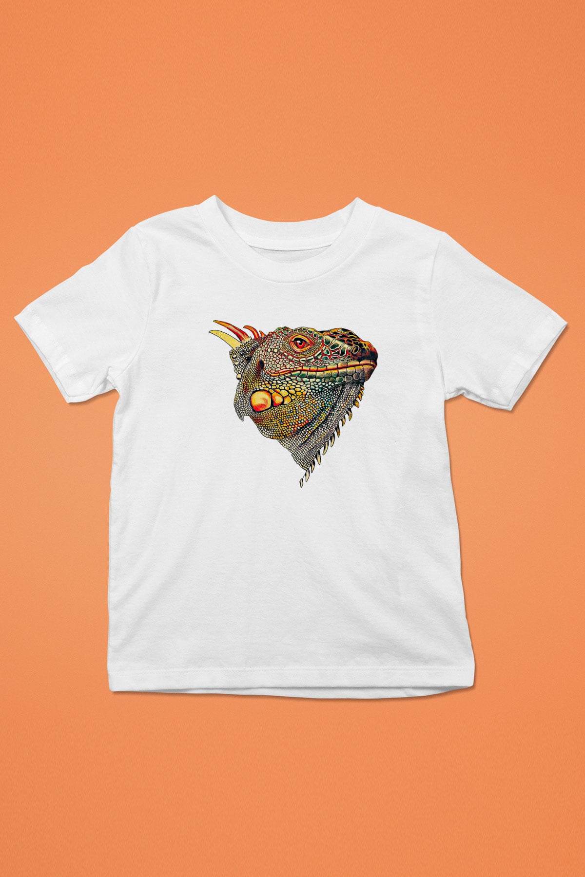 İguana Baskılı Beyaz Unisex Beyaz Çocuk Tişört - Tshirt