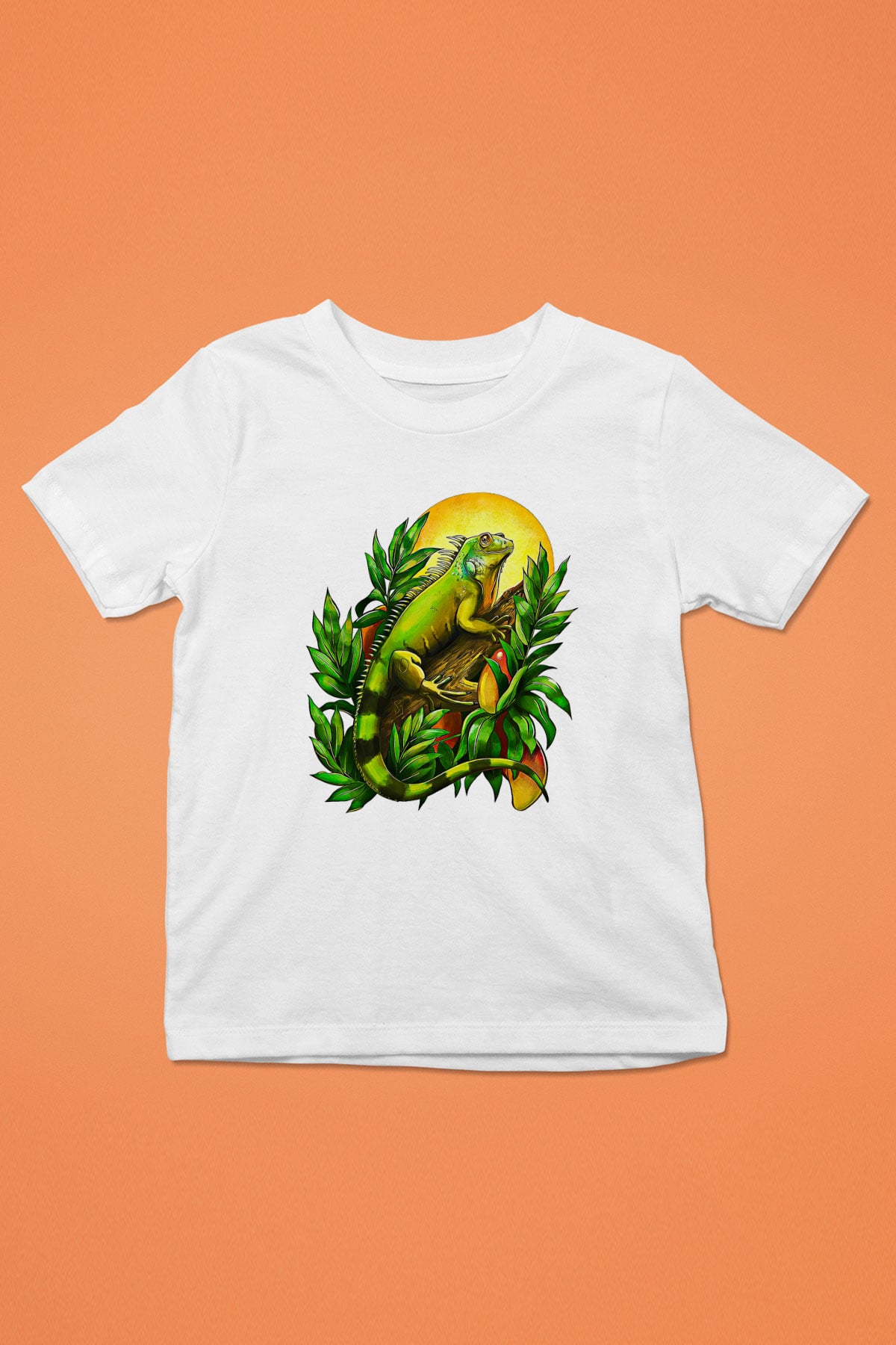 İguana Baskılı Beyaz Unisex Beyaz Çocuk Tişört - Tshirt