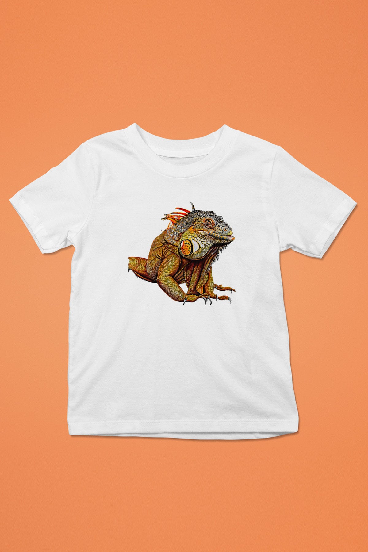 İguana Baskılı Beyaz Unisex Beyaz Çocuk Tişört - Tshirt