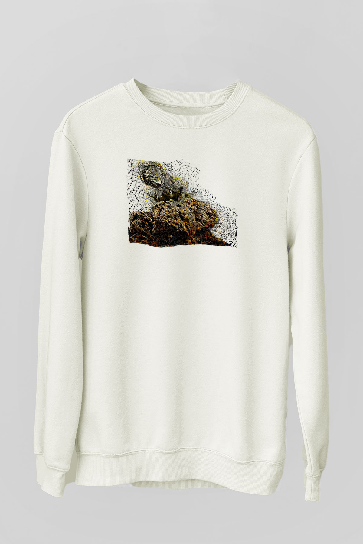 İguana Baskılı Beyaz Unisex Sweatshirt