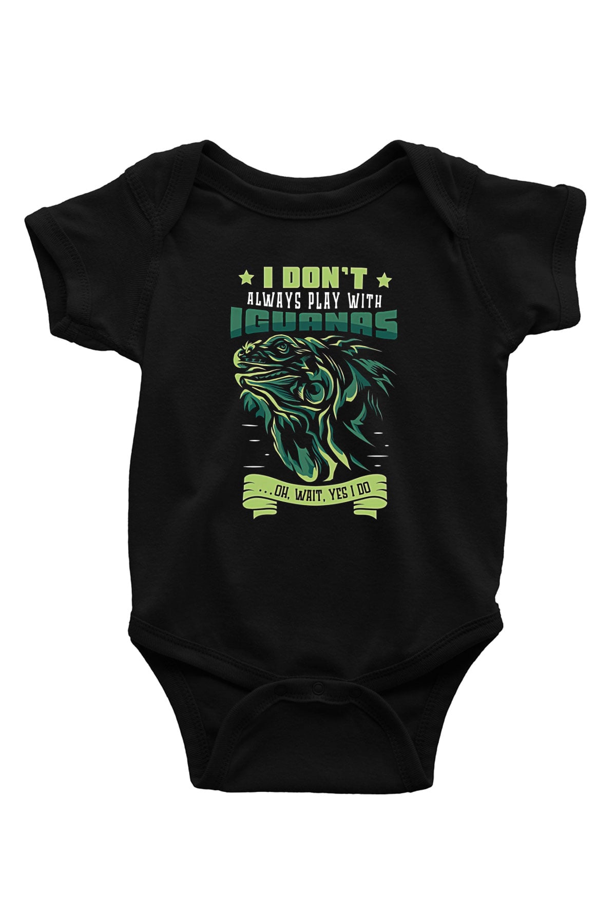 İguana Baskılı Unisex Siyah Bebek Body - Zıbın