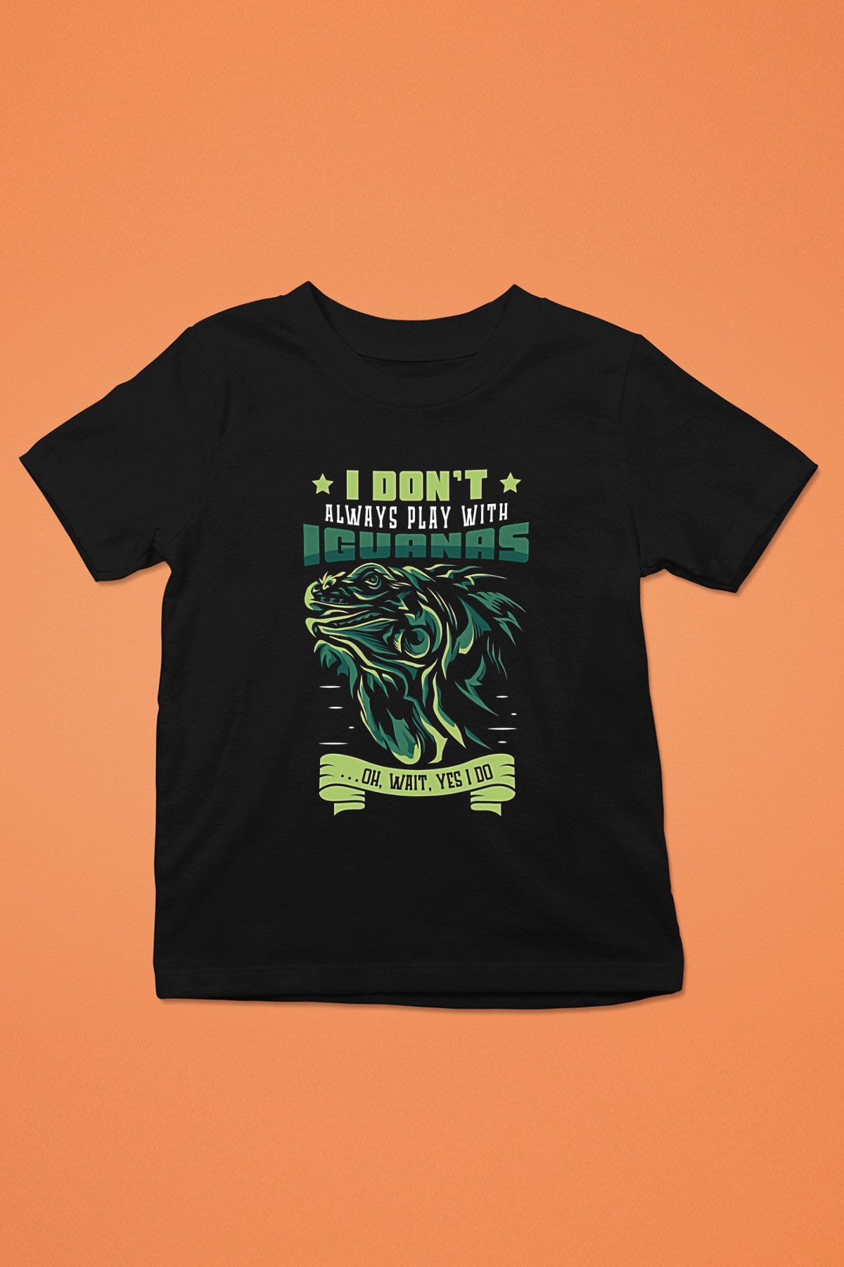 İguana Baskılı Unisex Siyah Çocuk Tişört - Tshirt