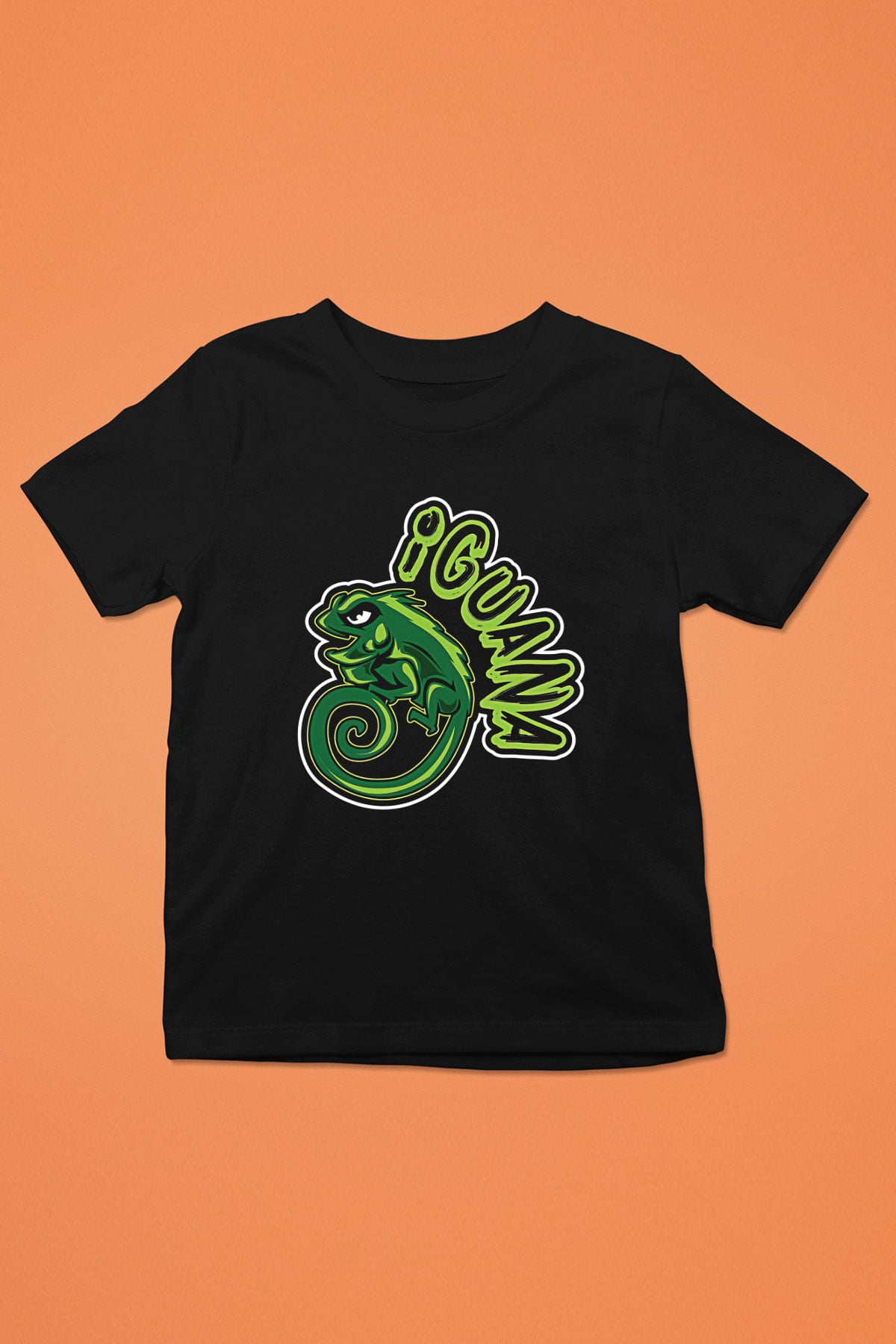 İguana Baskılı Unisex Siyah Çocuk Tişört - Tshirt