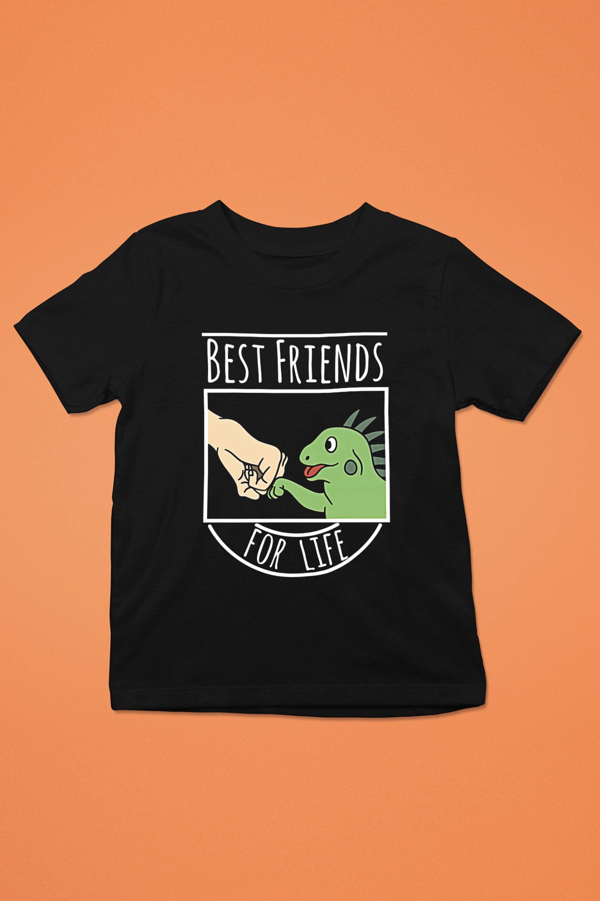 İguana Baskılı Unisex Siyah Çocuk Tişört - Tshirt