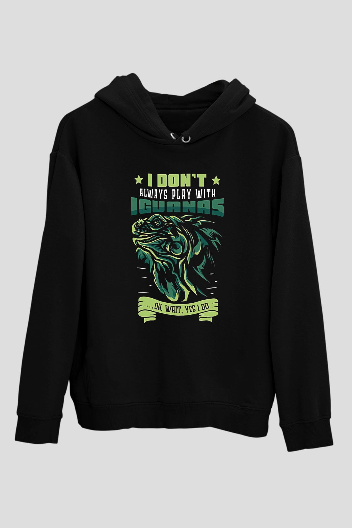 İguana Baskılı Unisex Siyah Hoodie