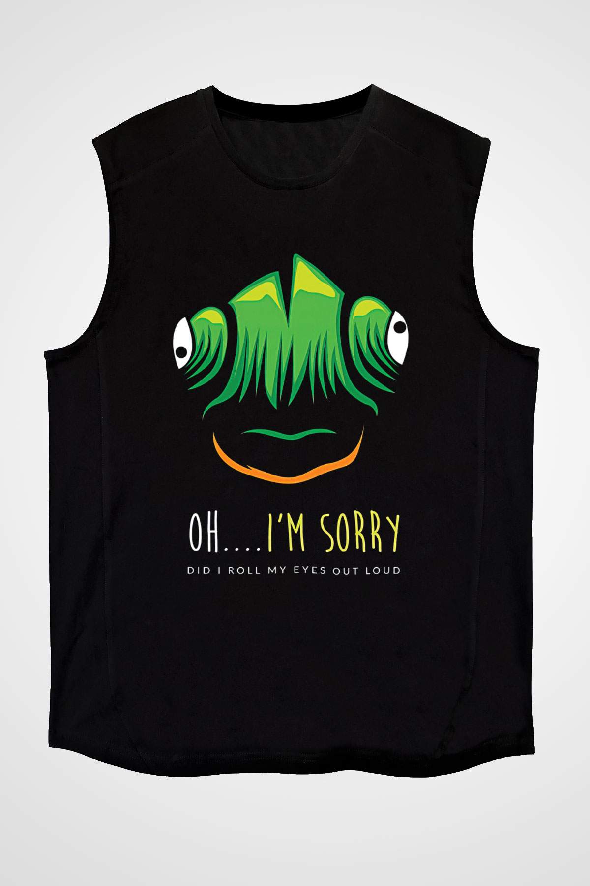 İguana Baskılı Unisex Siyah Kolsuz Tişört - Tshirt