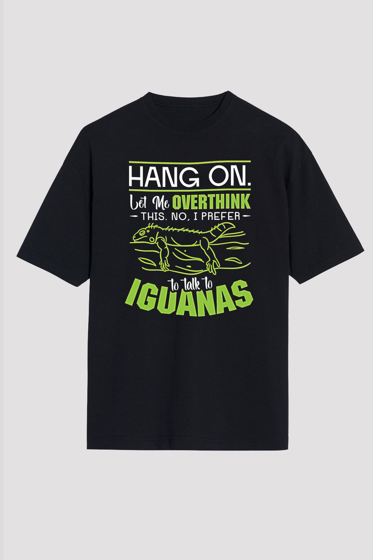 İguana Baskılı Unisex Siyah Oversize Tişört - Tshirt