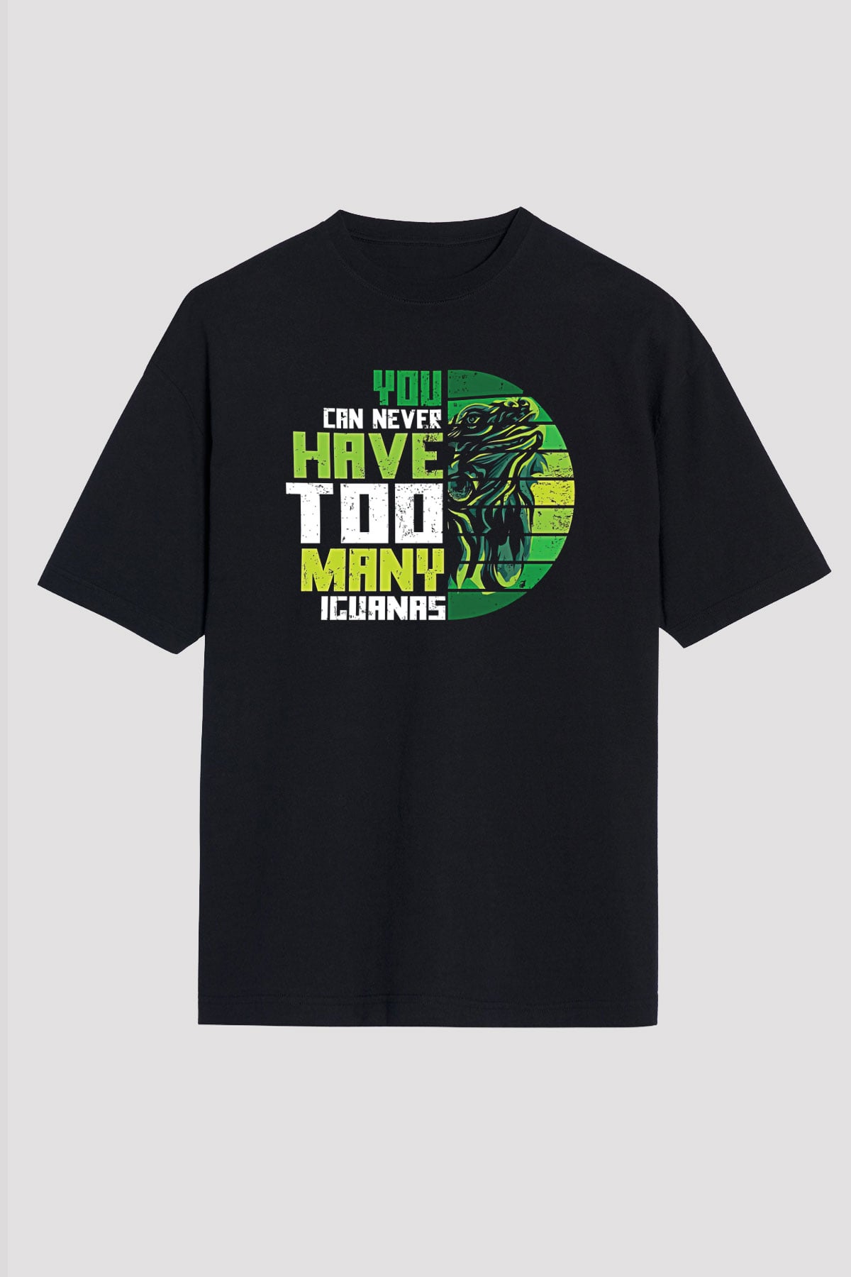 İguana Baskılı Unisex Siyah Oversize Tişört - Tshirt