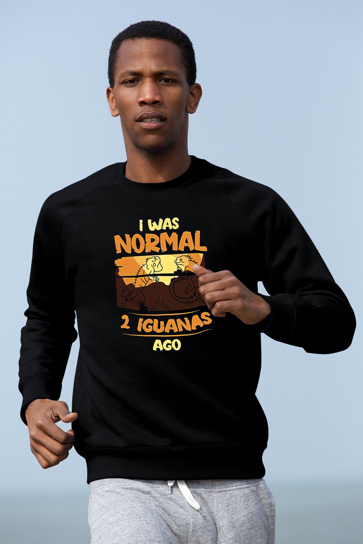 İguana Baskılı Unisex Siyah Sweatshirt