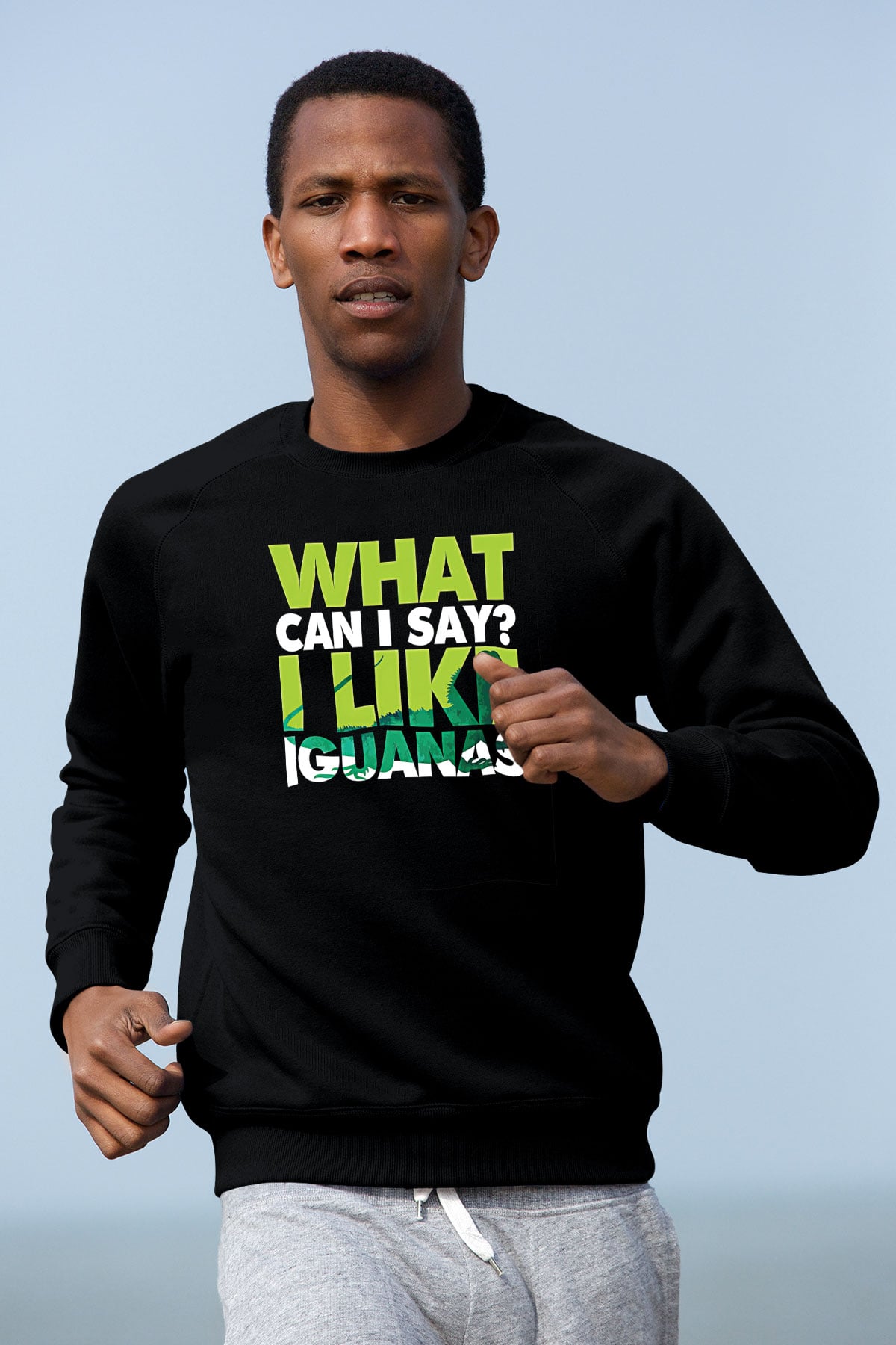 İguana Baskılı Unisex Siyah Sweatshirt