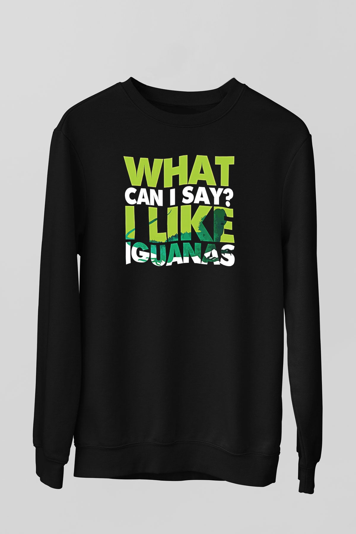 İguana Baskılı Unisex Siyah Sweatshirt