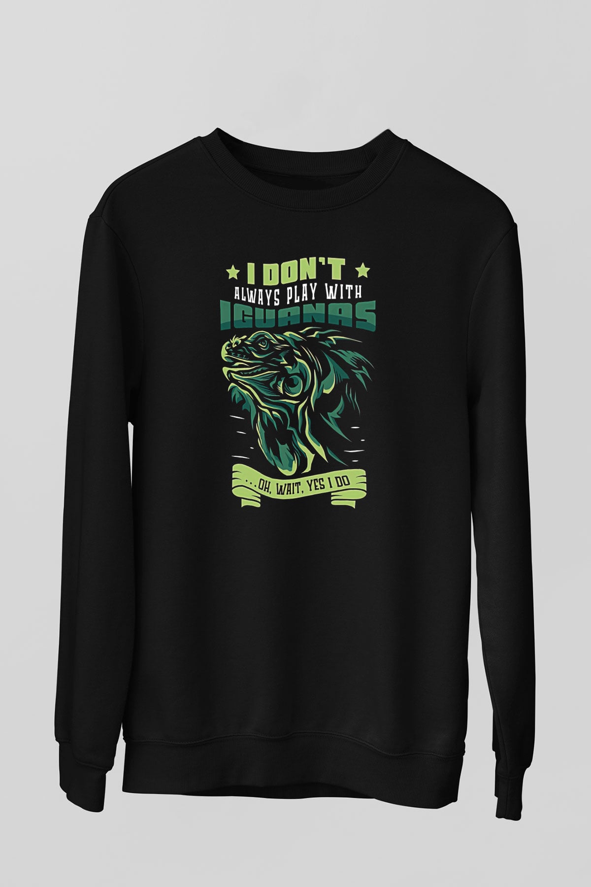 İguana Baskılı Unisex Siyah Sweatshirt