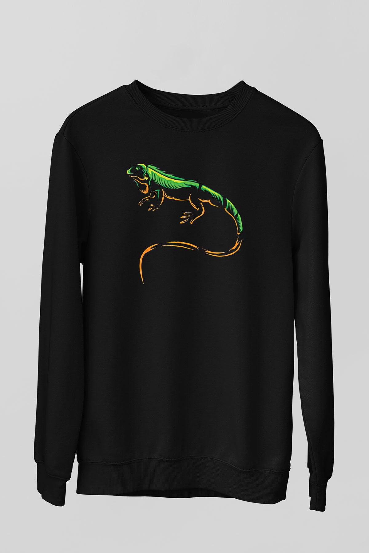 İguana Baskılı Unisex Siyah Sweatshirt