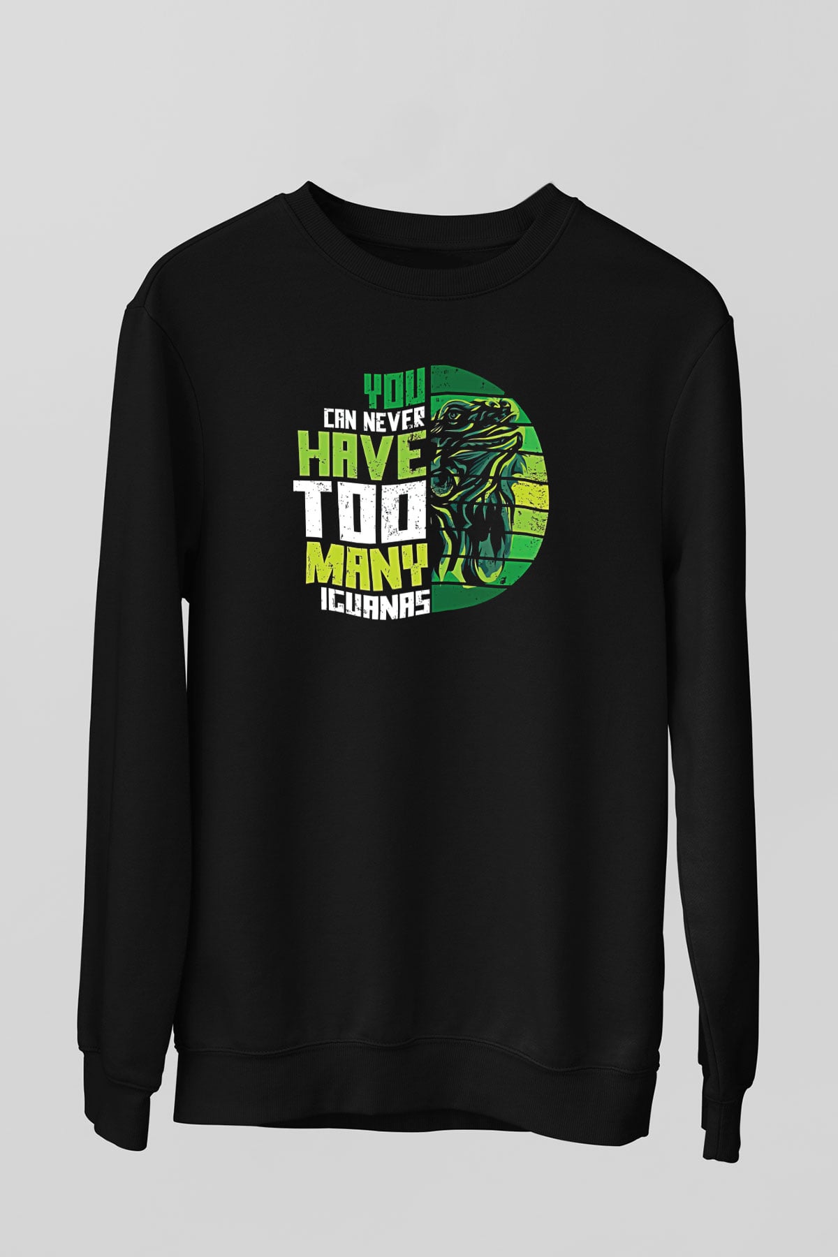 İguana Baskılı Unisex Siyah Sweatshirt