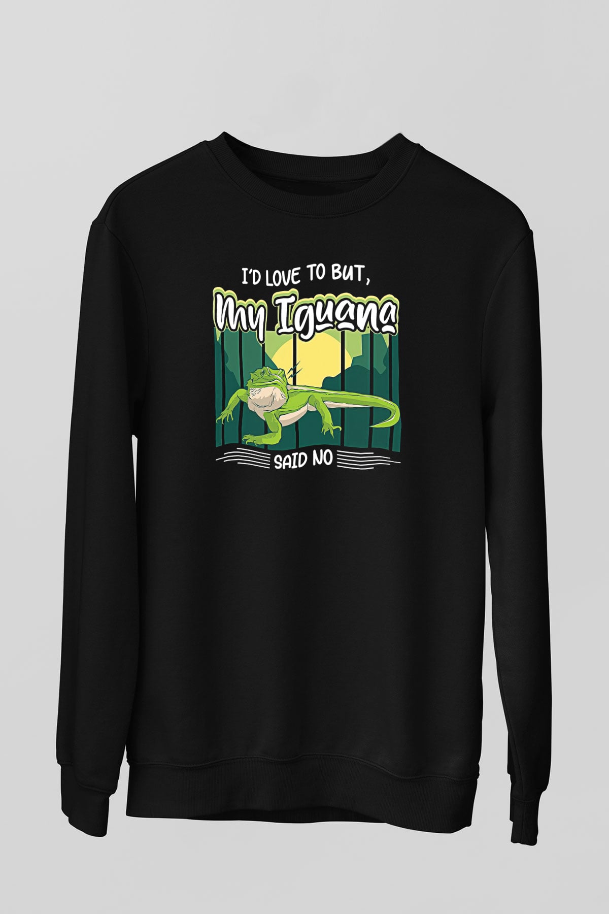 İguana Baskılı Unisex Siyah Sweatshirt