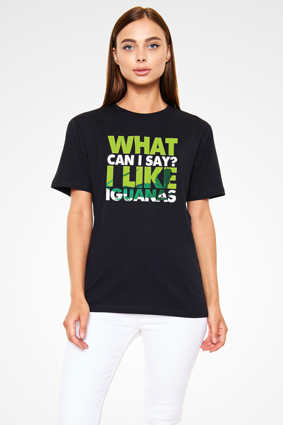 İguana Baskılı Unisex Siyah Tişört - Tshirt