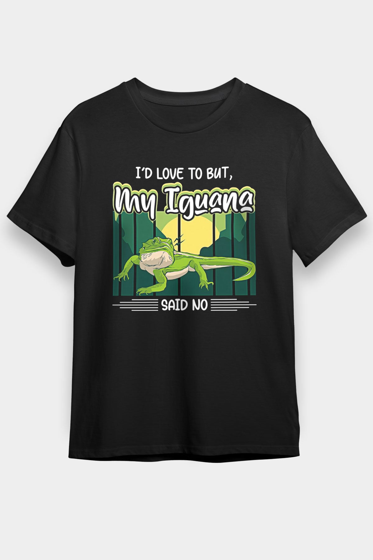İguana Baskılı Unisex Siyah Tişört - Tshirt