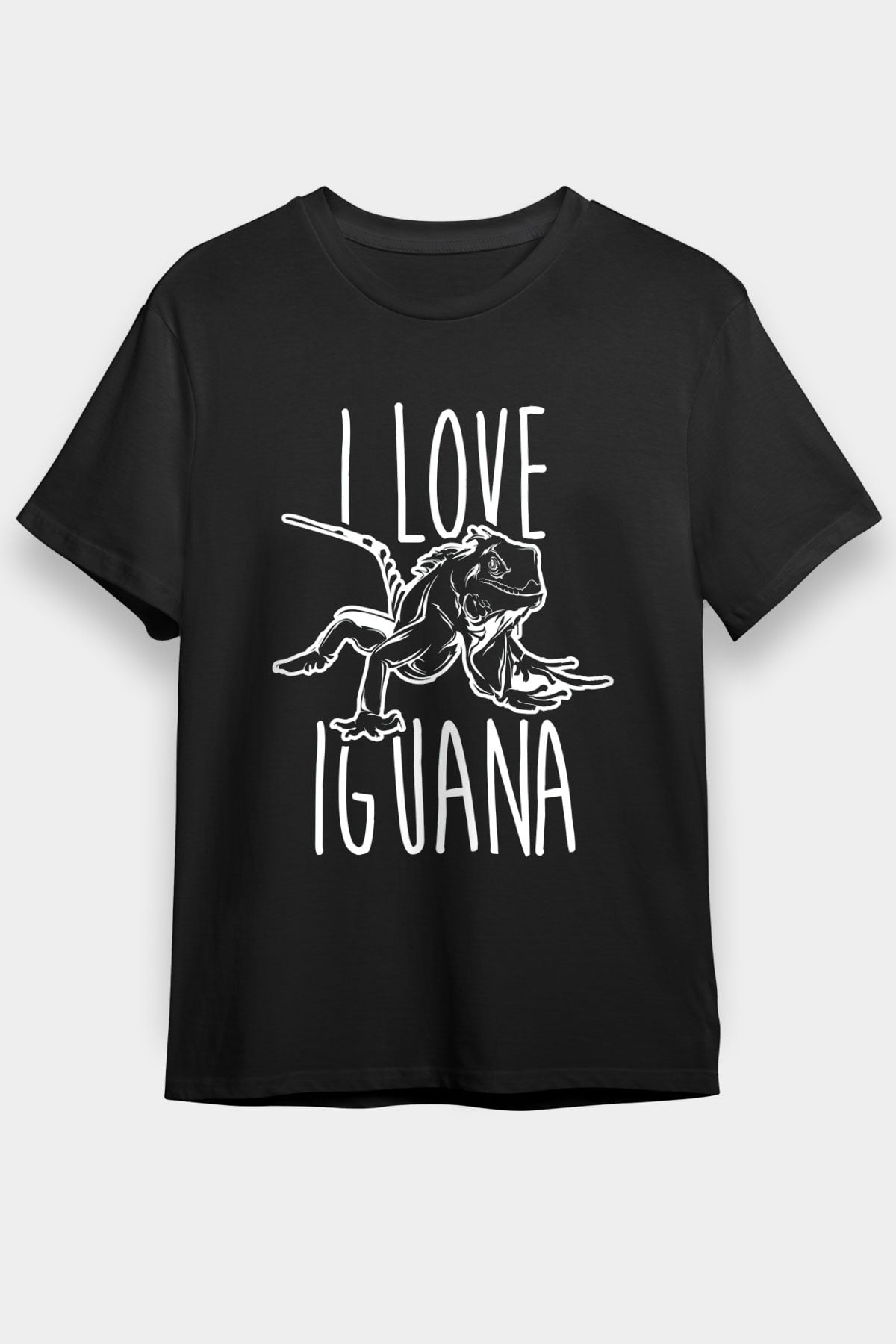 İguana Baskılı Unisex Siyah Tişört - Tshirt