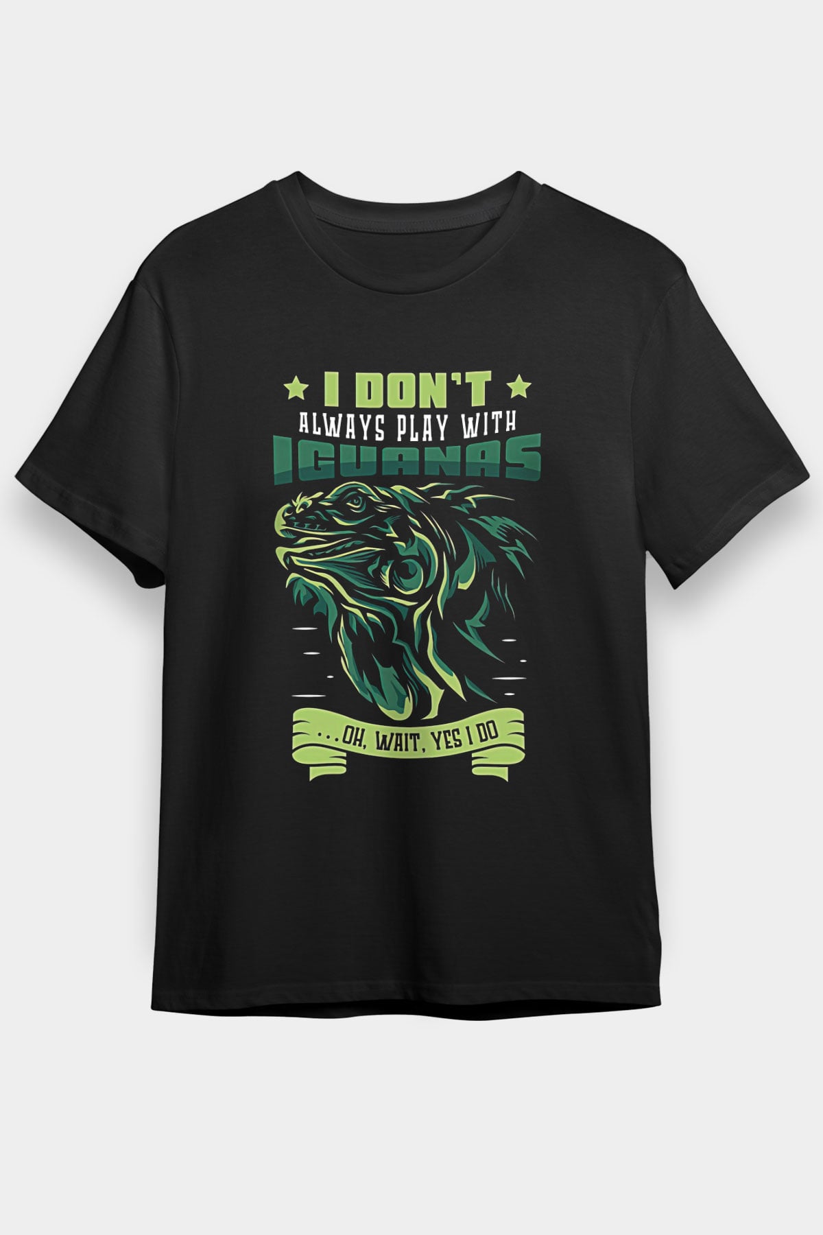 İguana Baskılı Unisex Siyah Tişört - Tshirt