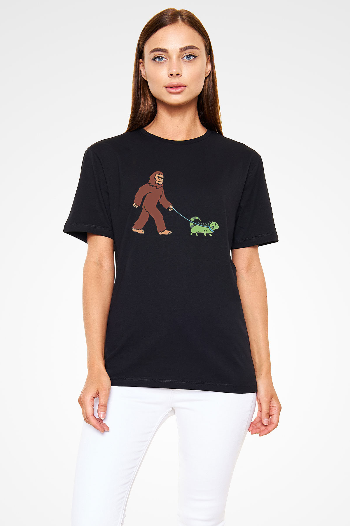 İguana Baskılı Unisex Siyah Tişört - Tshirt