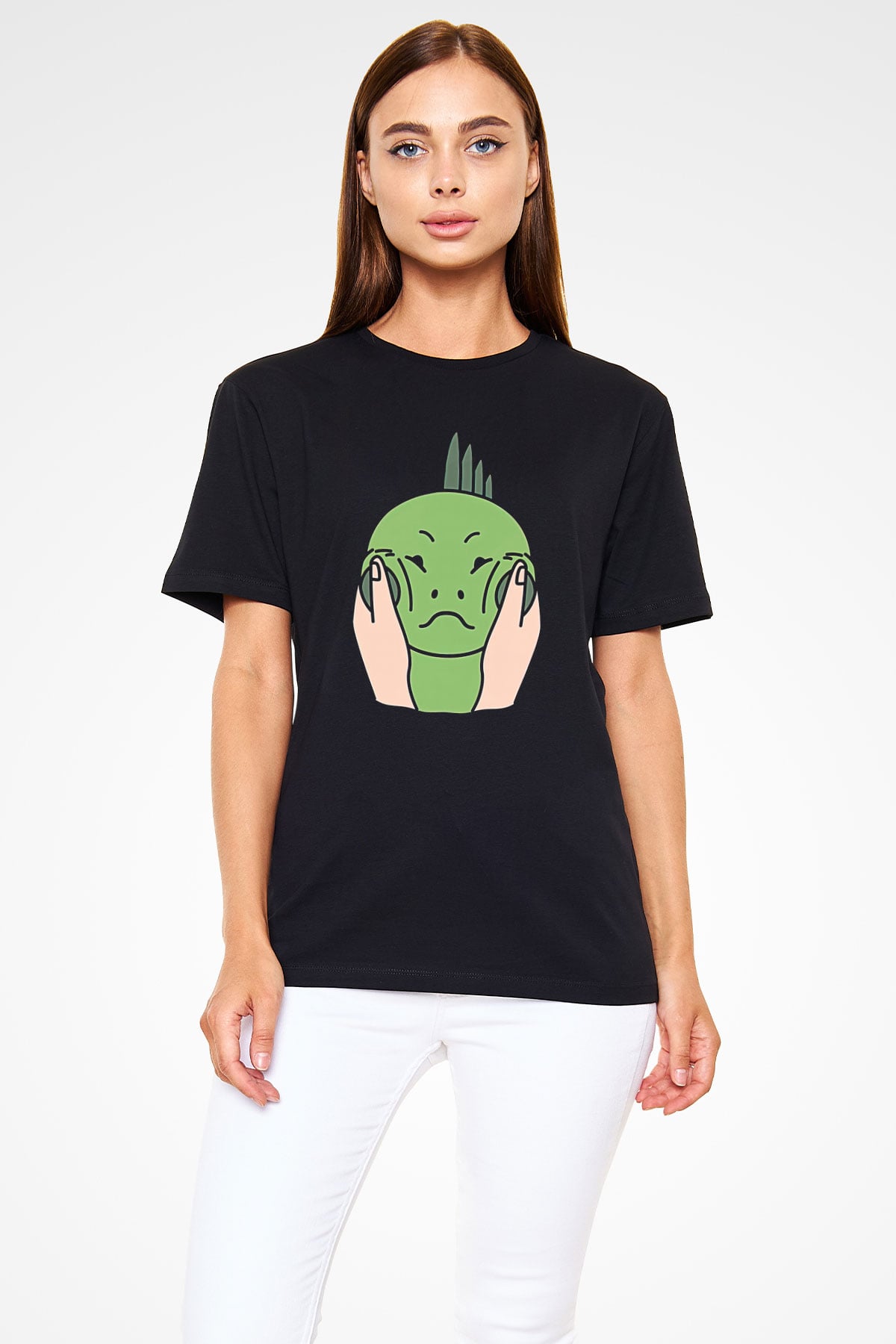 İguana Baskılı Unisex Siyah Tişört - Tshirt