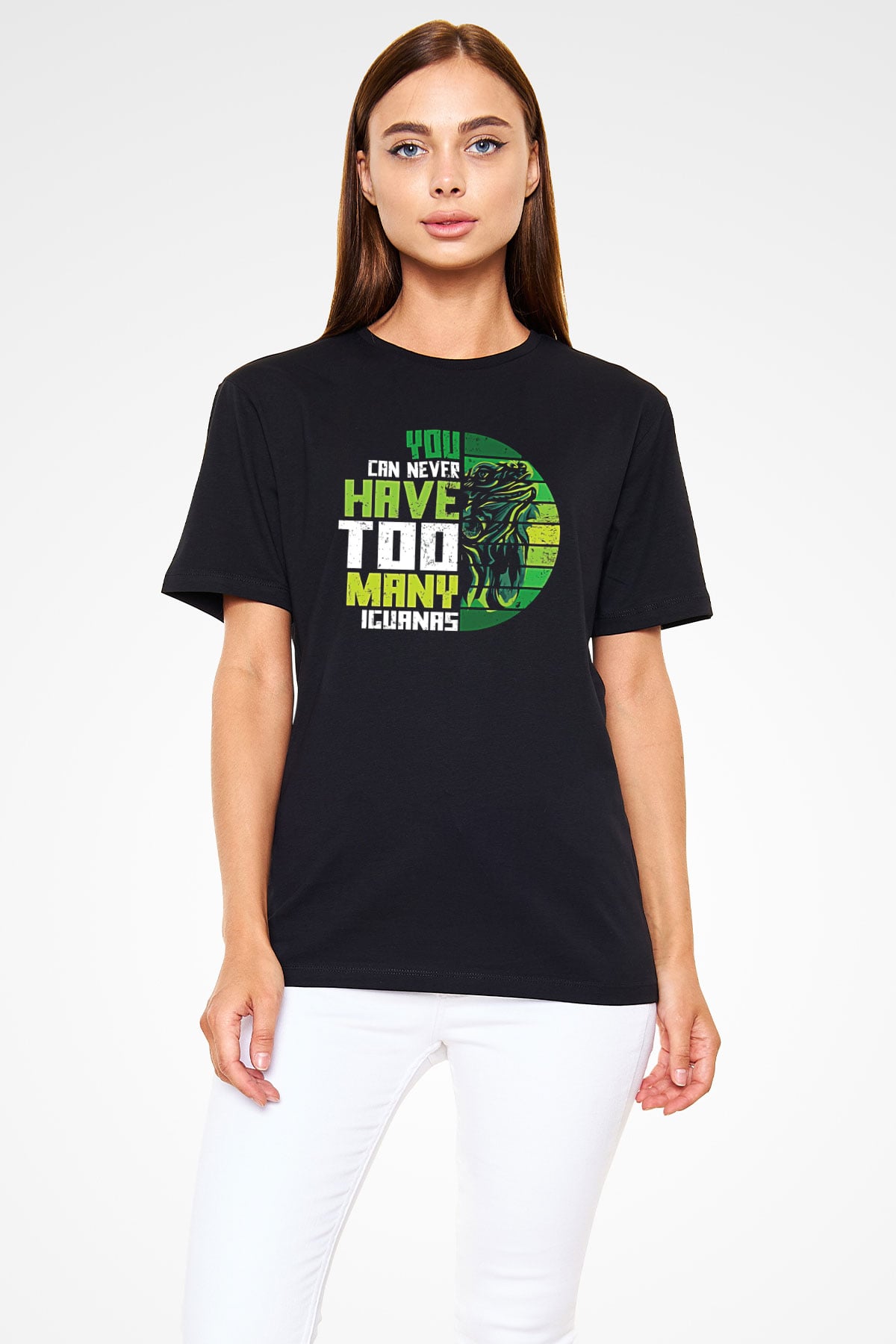 İguana Baskılı Unisex Siyah Tişört - Tshirt