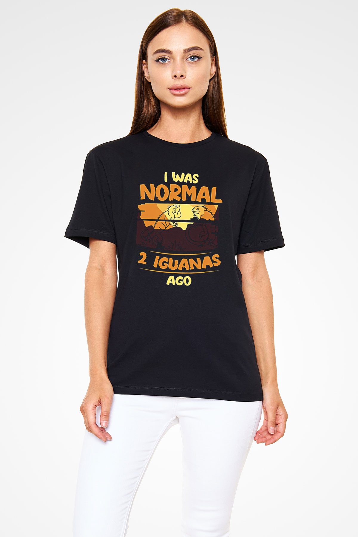 İguana Baskılı Unisex Siyah Tişört - Tshirt