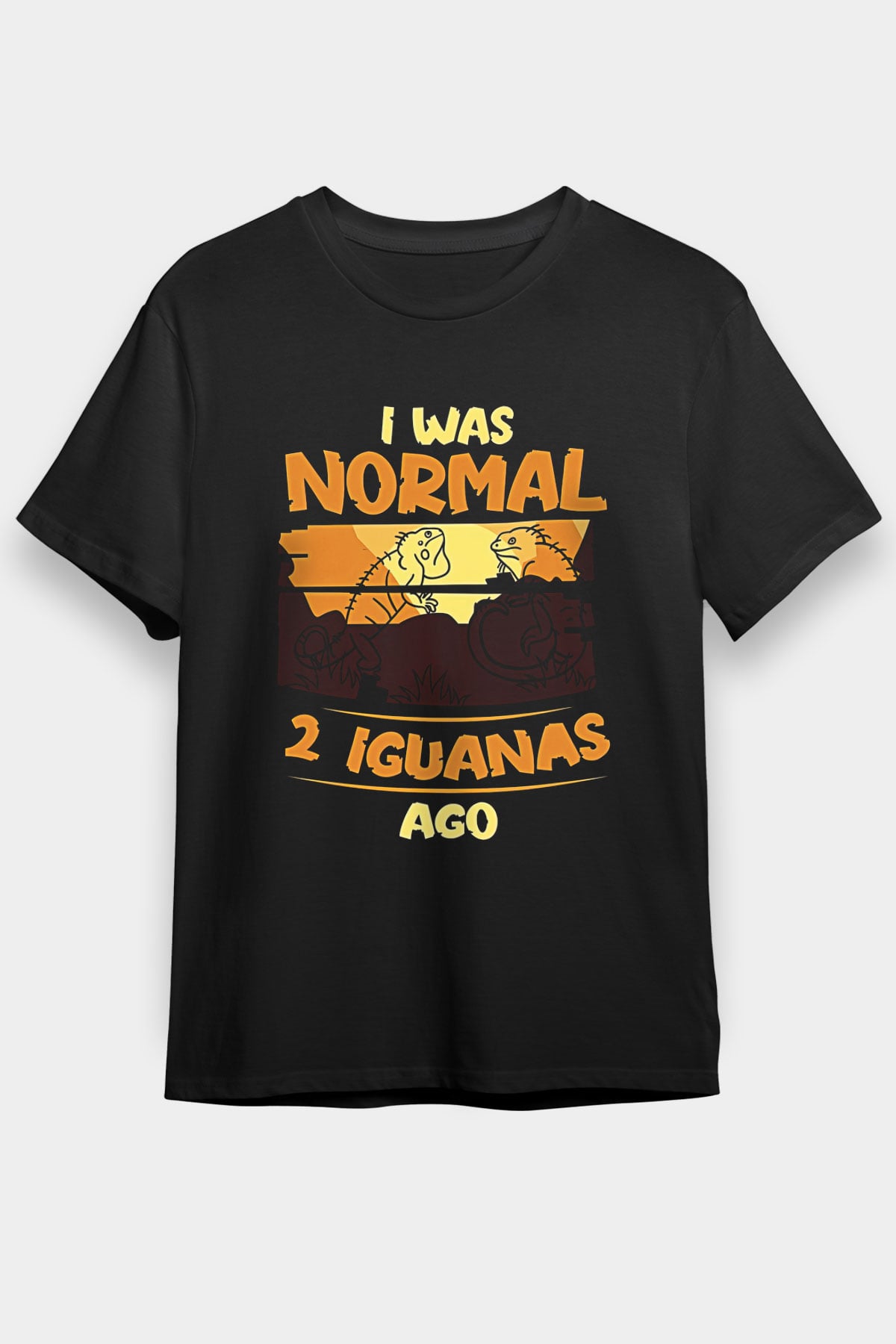 İguana Baskılı Unisex Siyah Tişört - Tshirt