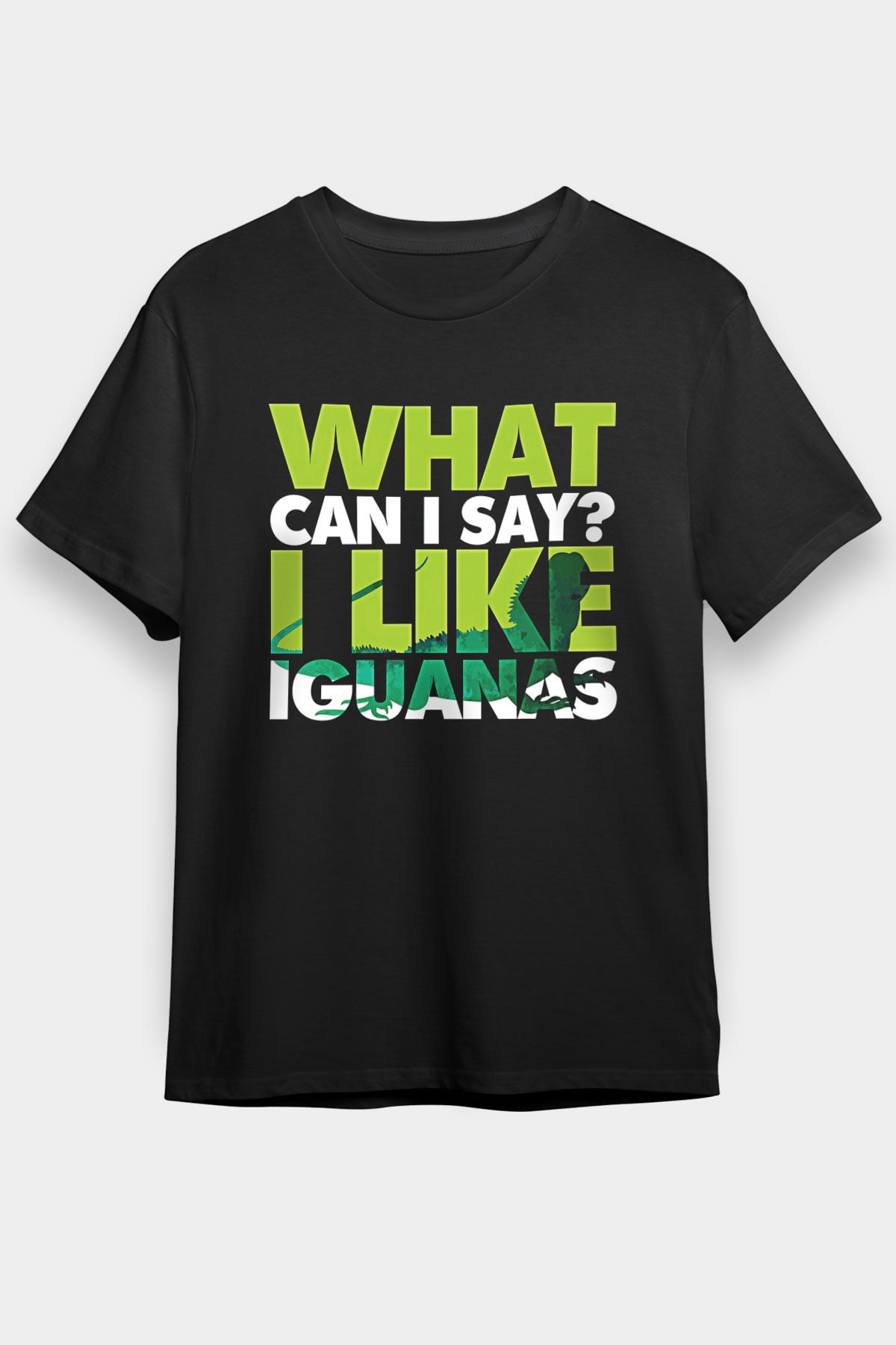 İguana Baskılı Unisex Siyah Tişört - Tshirt
