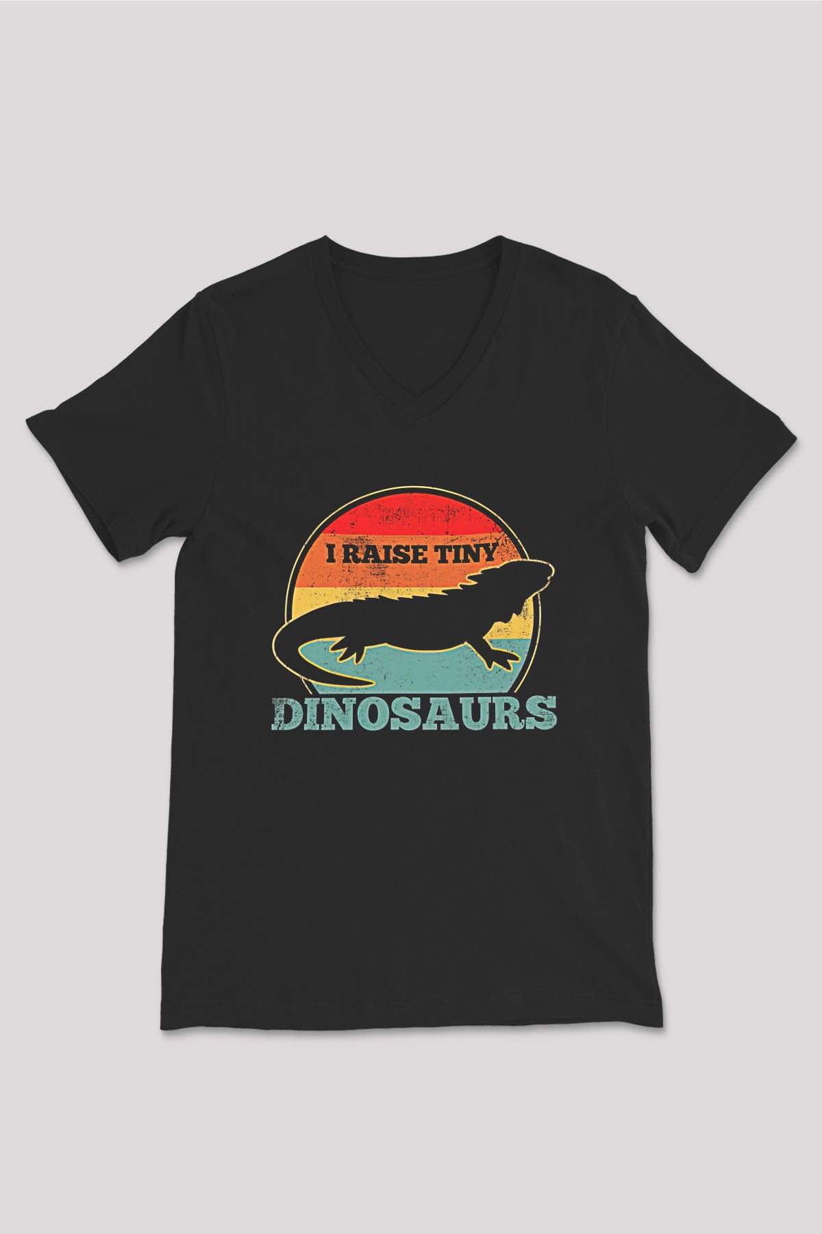 İguana Baskılı Unisex Siyah V Yaka Tişört - Tshirt