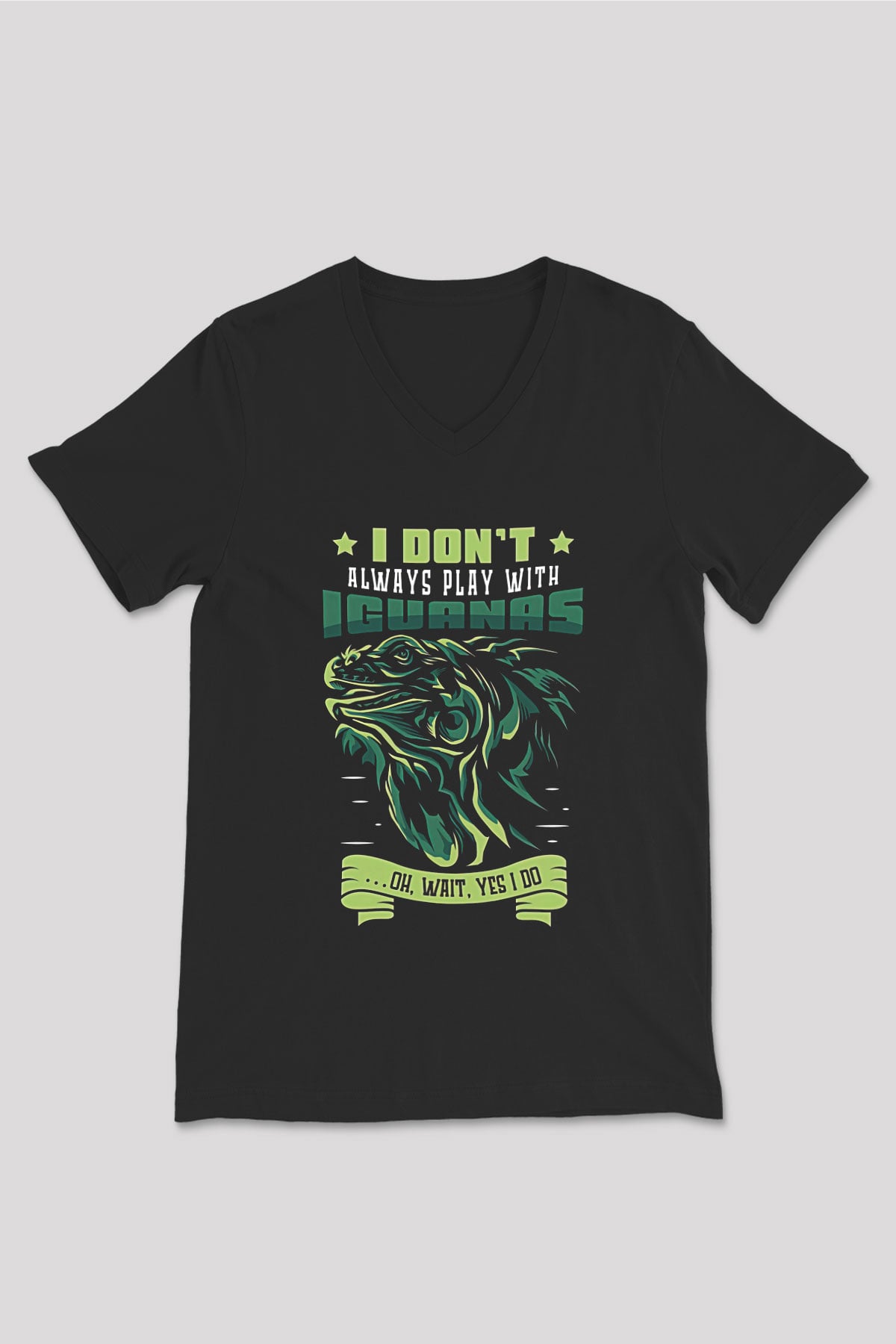 İguana Baskılı Unisex Siyah V Yaka Tişört - Tshirt