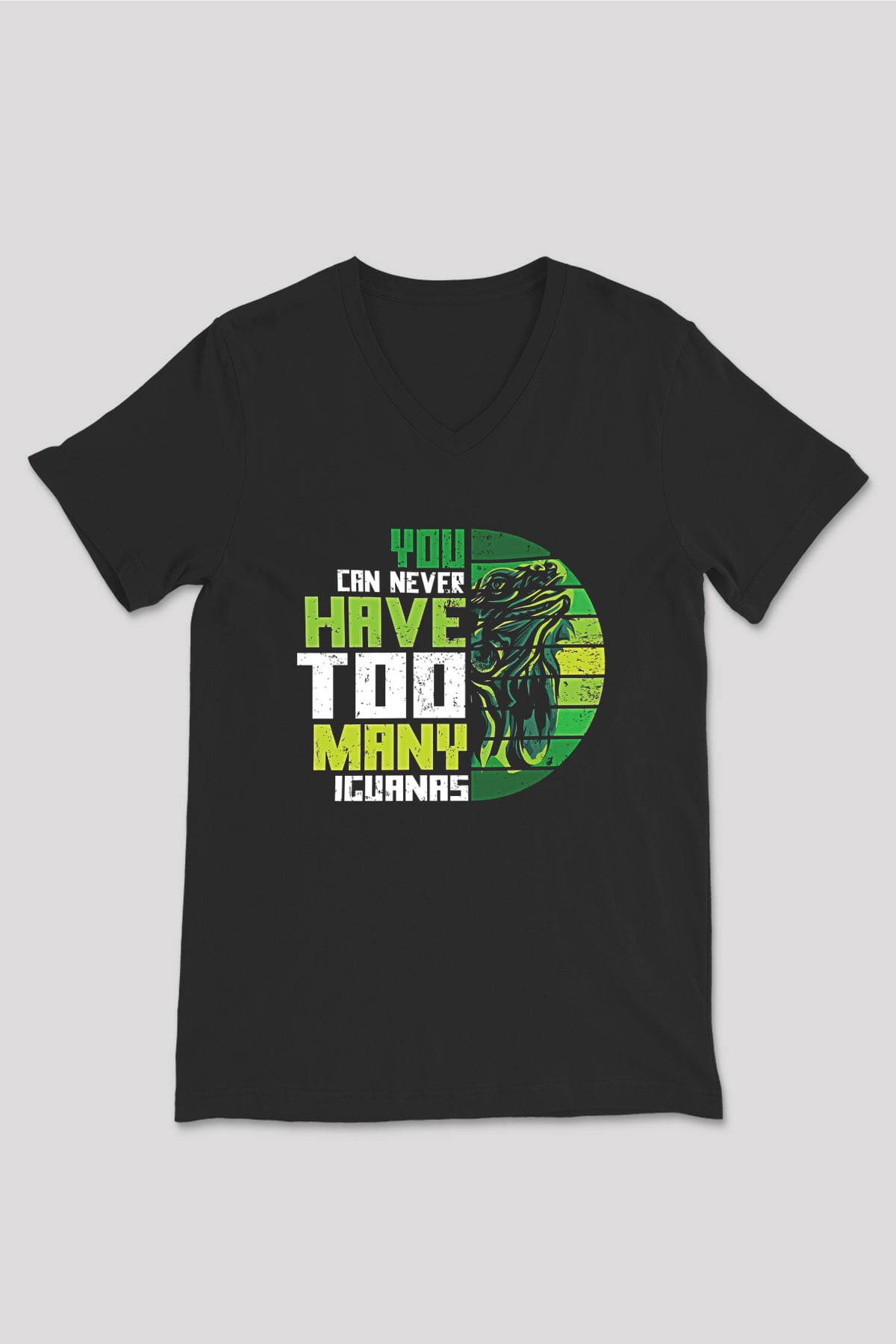 İguana Baskılı Unisex Siyah V Yaka Tişört - Tshirt
