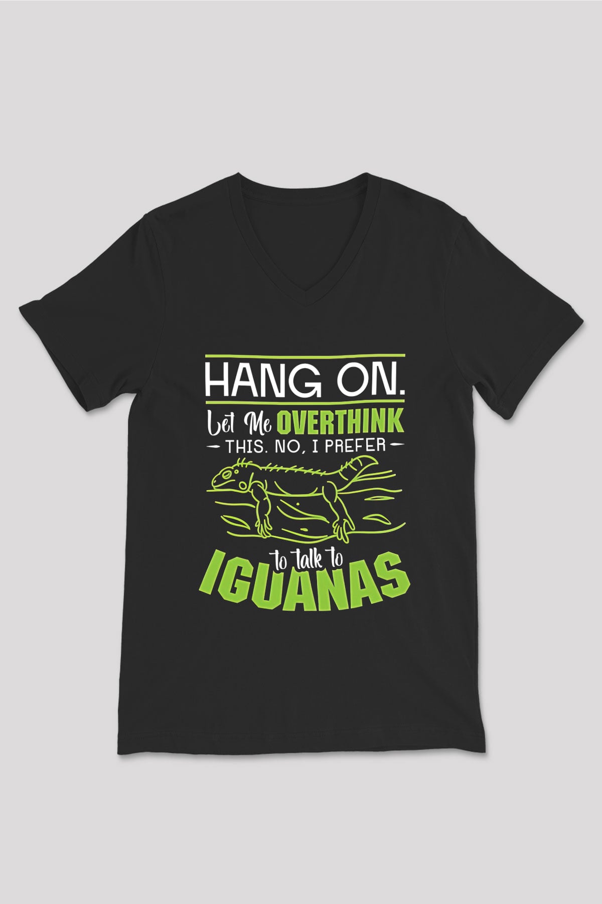 İguana Baskılı Unisex Siyah V Yaka Tişört - Tshirt