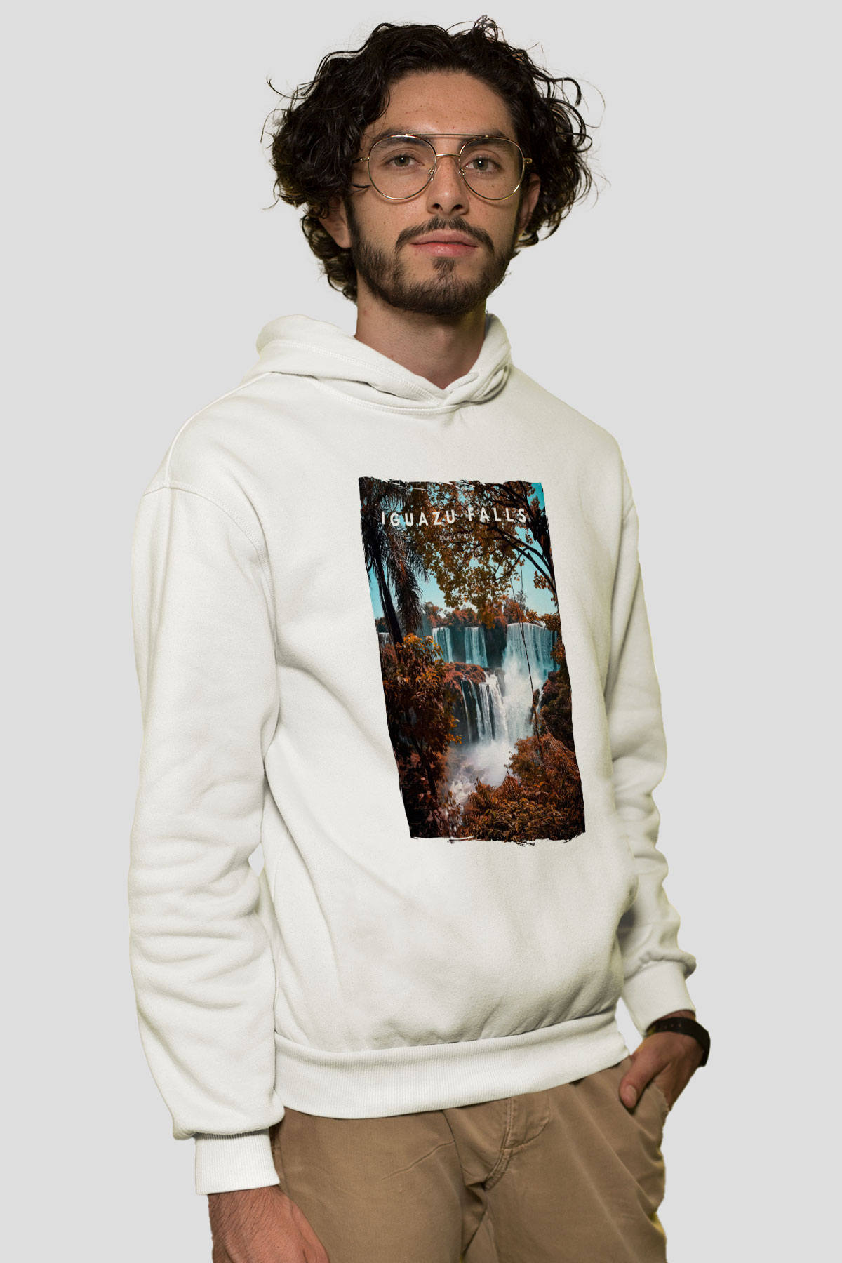 Iguazu Şelalesi Beyaz Unisex Hoodie