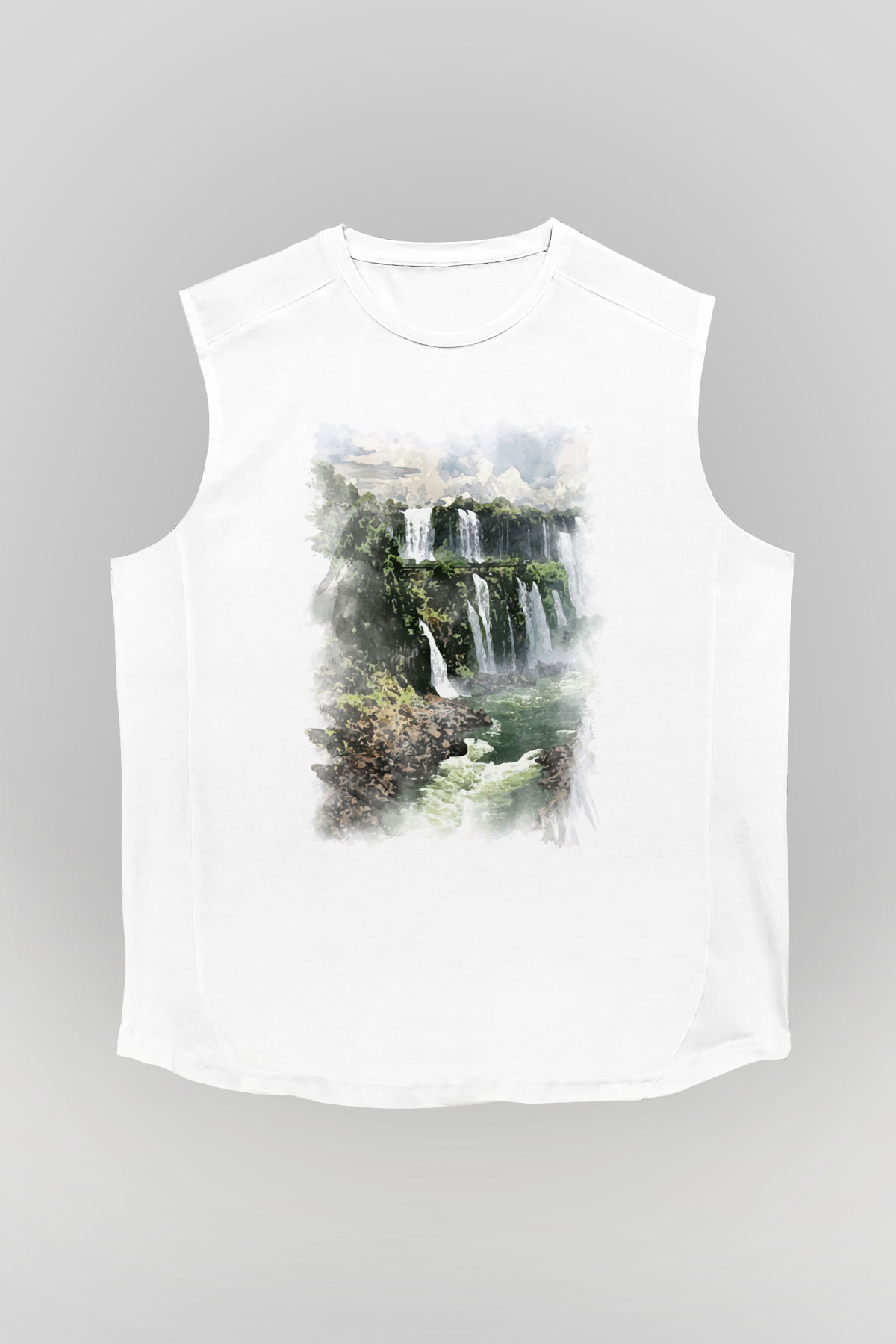 Iguazu Şelalesi Beyaz Unisex Kolsuz Tişört