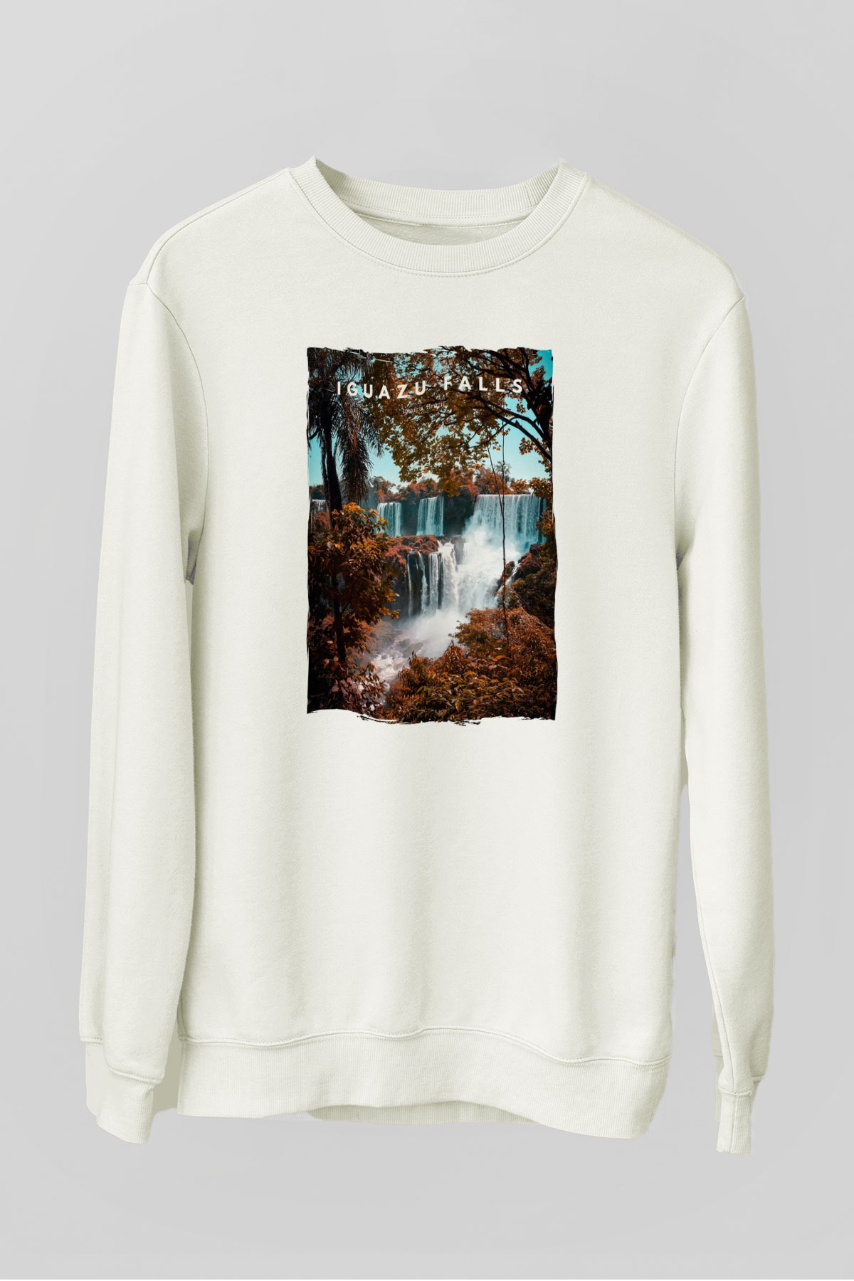 Iguazu Şelalesi Beyaz Unisex Sweatshirt