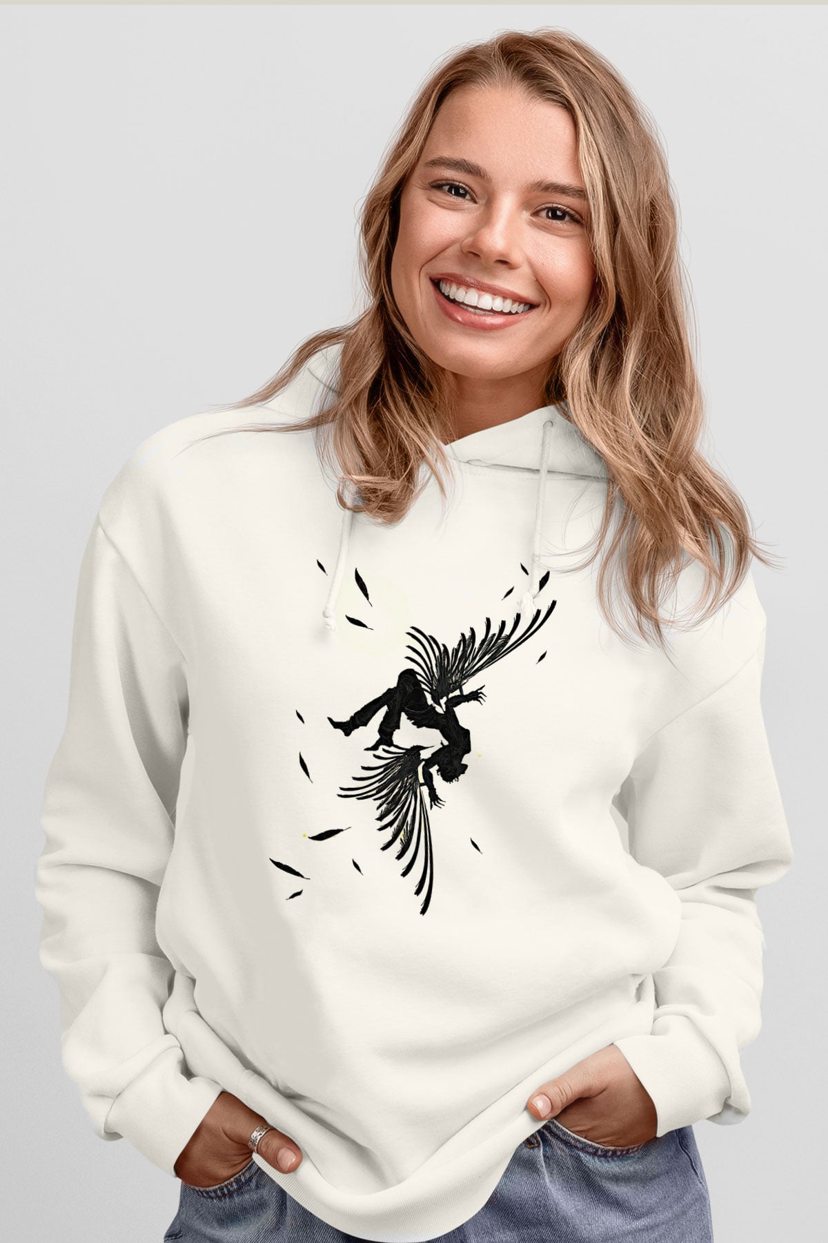 İkarus Baskılı Beyaz Unisex Hoodie