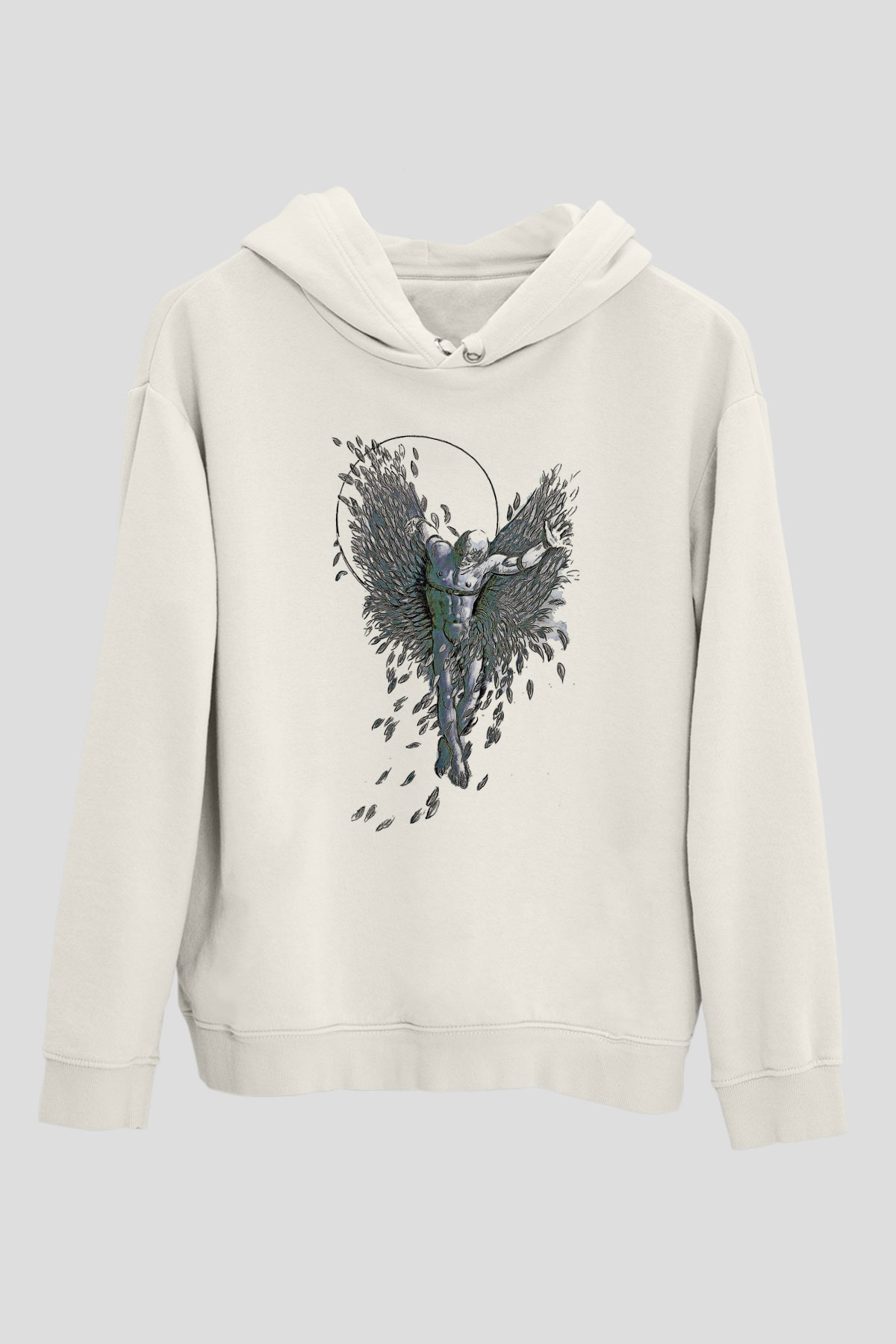 İkarus Baskılı Beyaz Unisex Hoodie