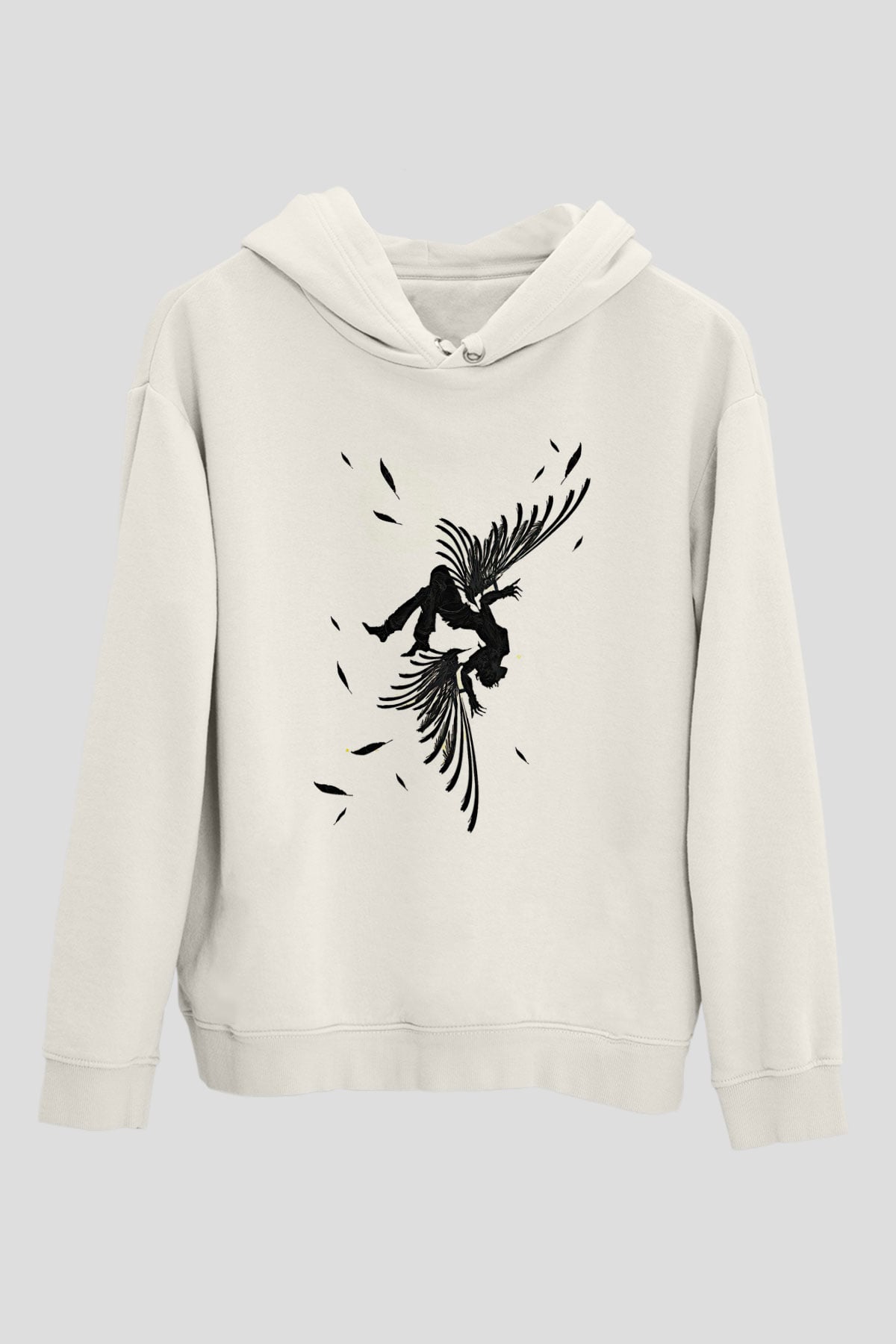 İkarus Baskılı Beyaz Unisex Hoodie