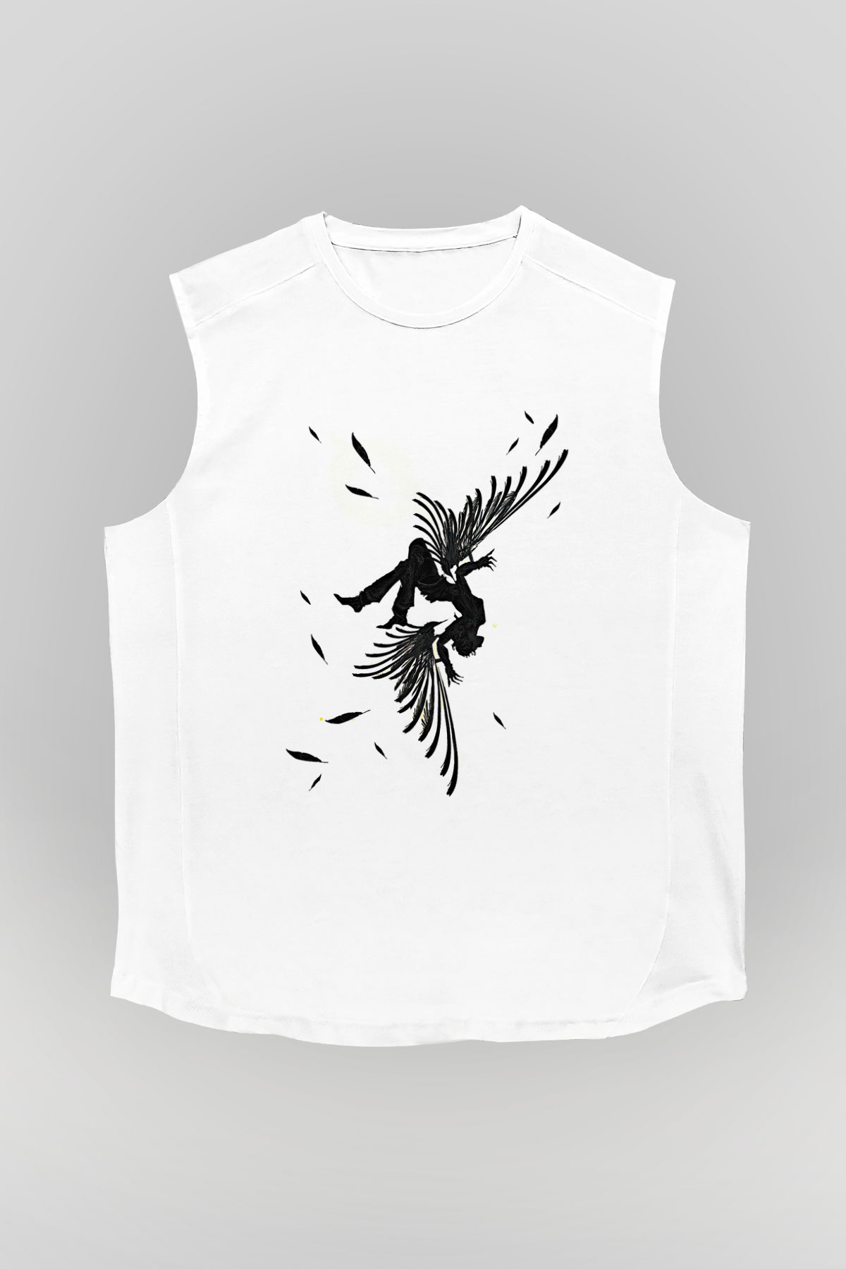 İkarus Baskılı Beyaz Unisex Kolsuz Tişört - Tshirt